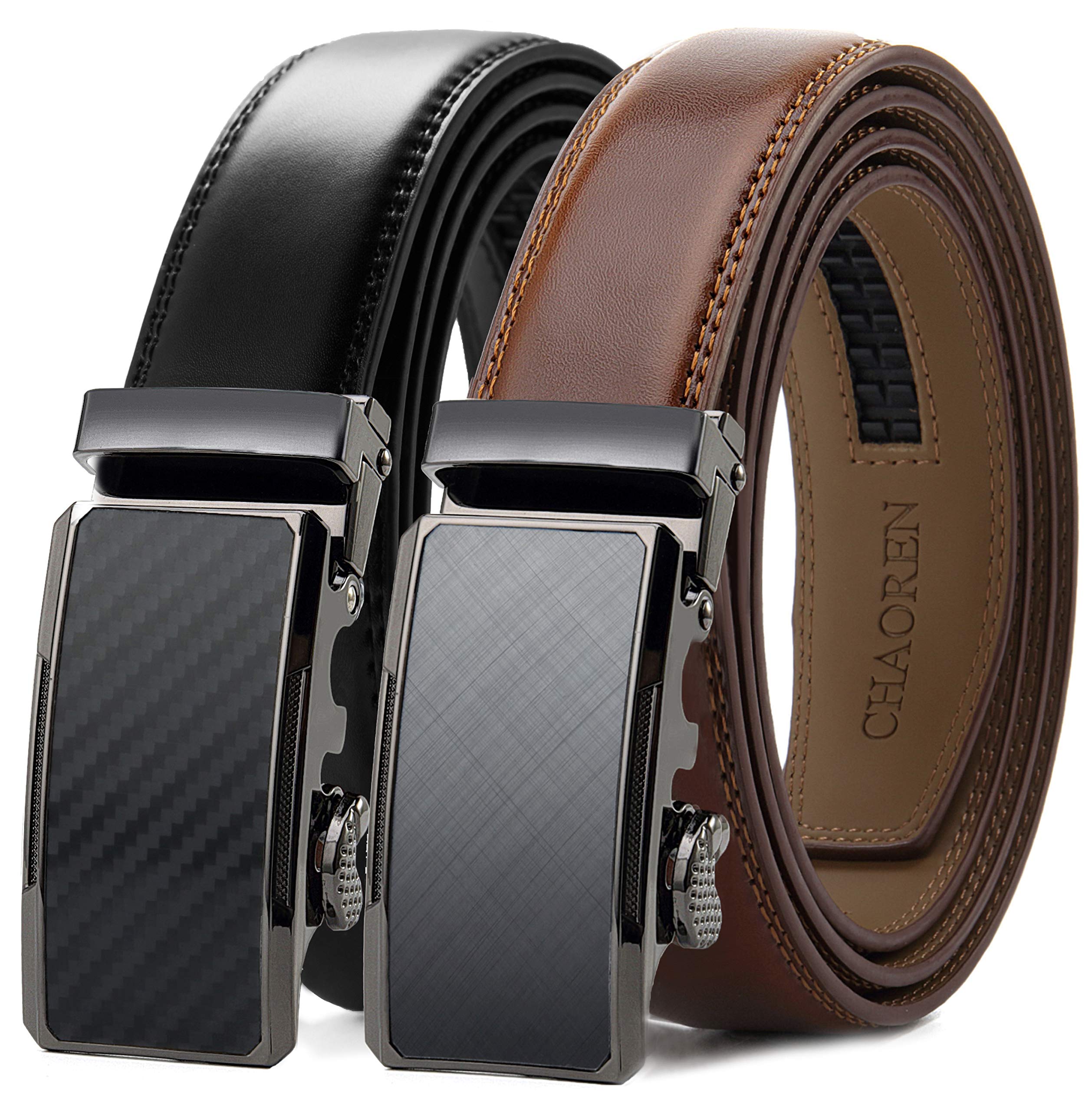 CHAOREN Mens Belts Leather Ratchet 2 Pack - Mens Dress Belt for Dress Pants(32mm), Black/Cognac