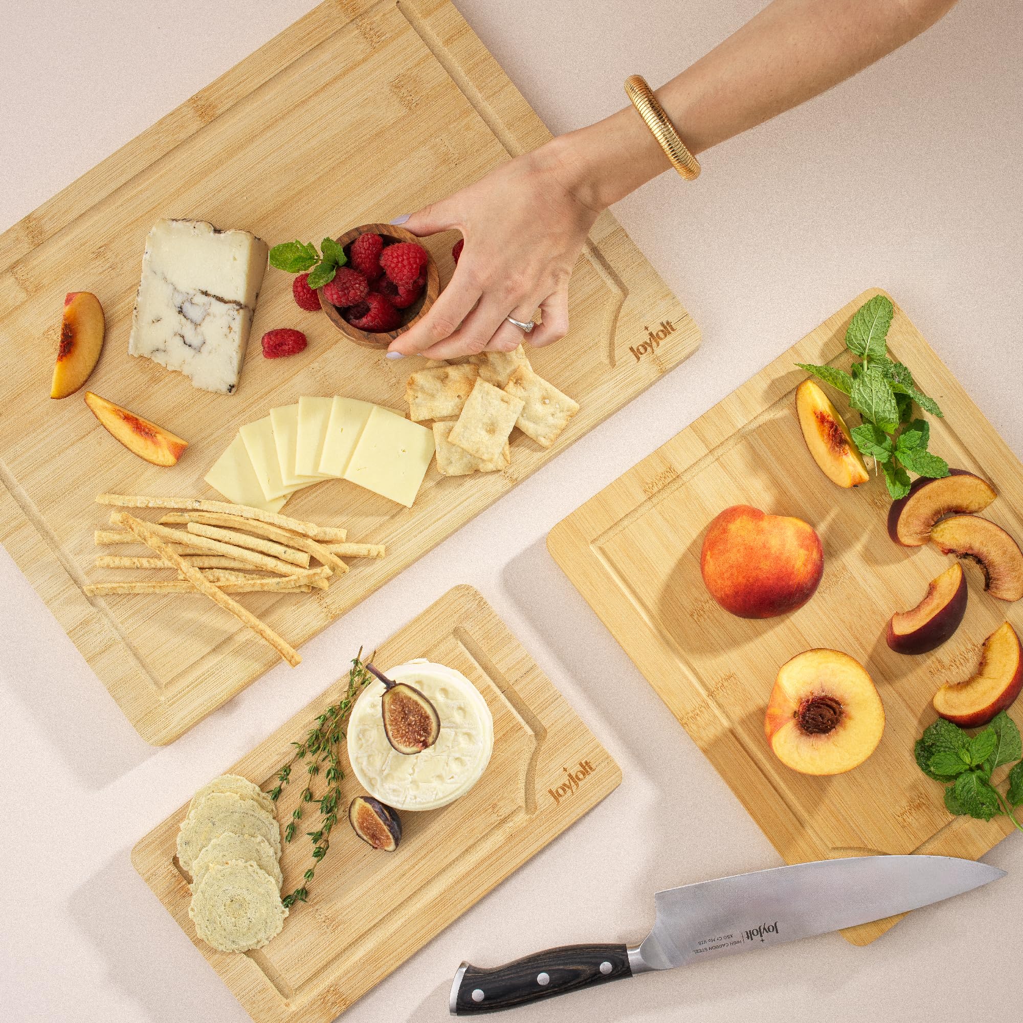 JoyJolt Bamboo Cutting Boards - Large & Small Wooden Boards; Serving Cheese, Bread or Chopping Boards. Non-Slip