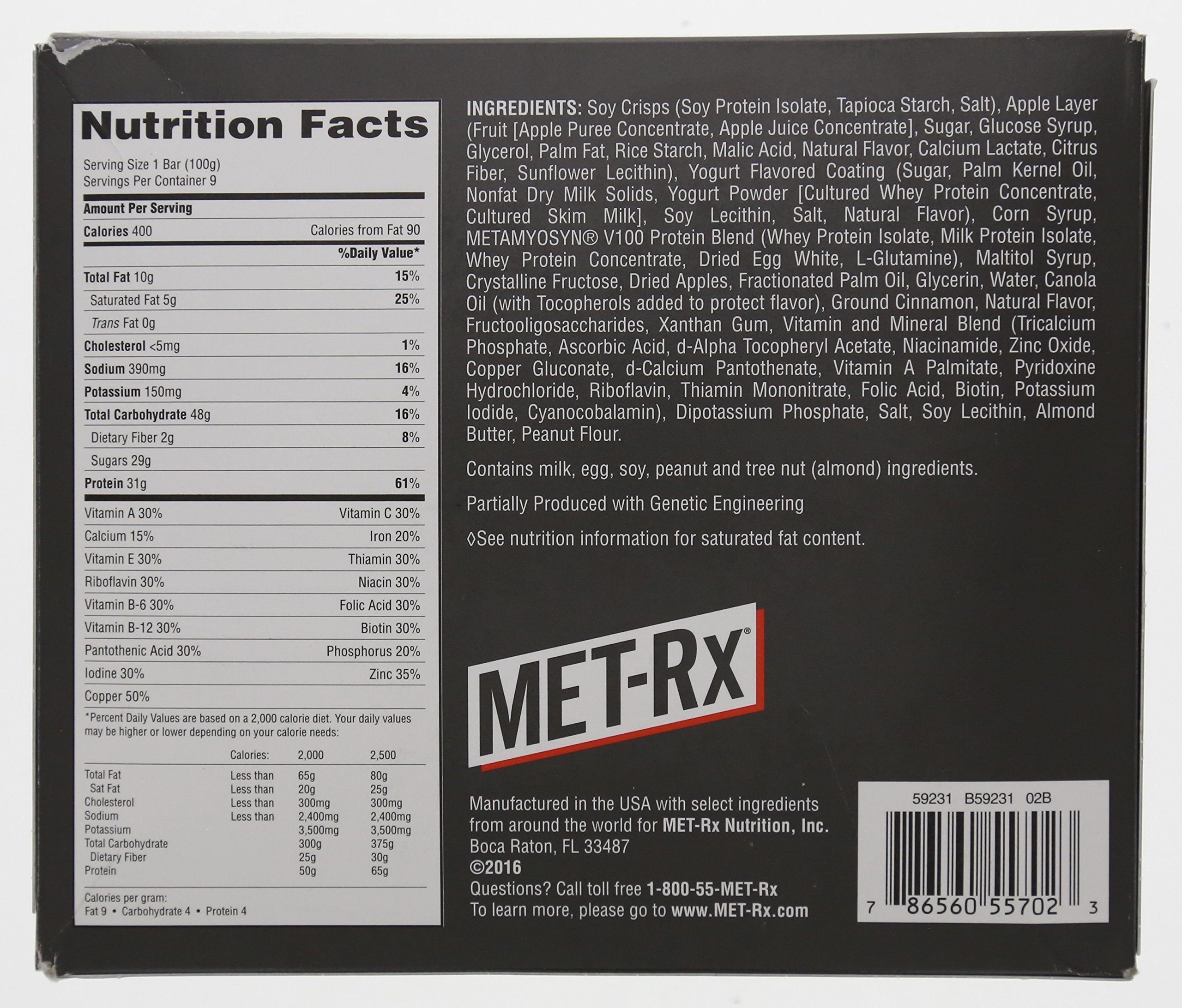 MET-Rx Big 100 Colossal Protein Bars, Crispy Apple Pie Meal Replacement Bars, 9 Count