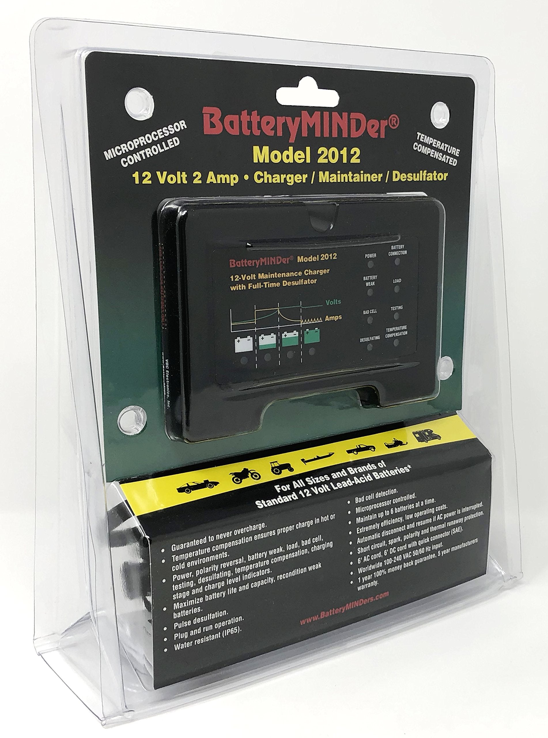BatteryMINDer 2012: 12 Volt-2 Amp Battery Charger, Battery Maintainer, and Battery Desulfator - Designed for Cars, Trucks, Motorcycles, ATV, Boats, RV