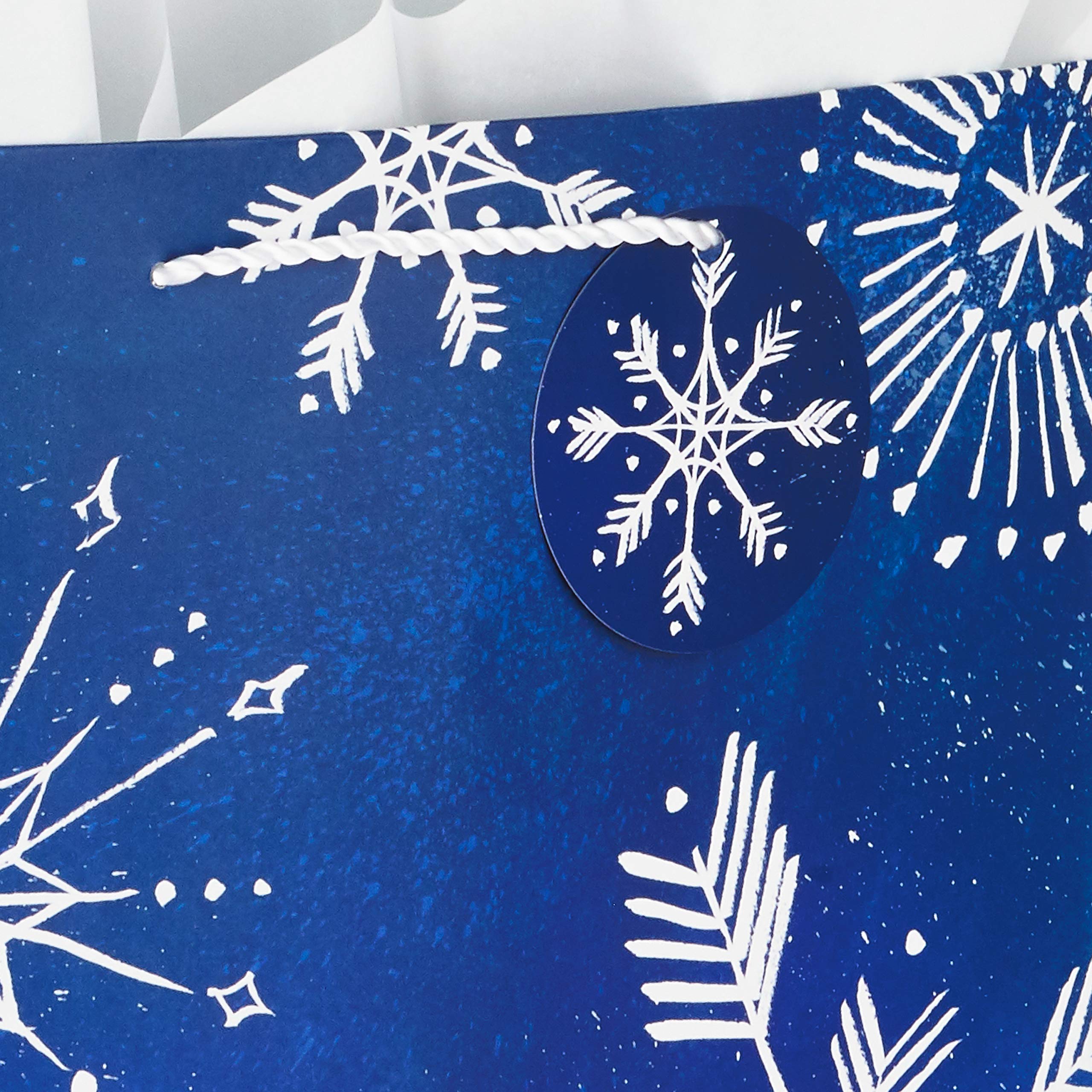 Hallmark 17" Extra Large Blue Gift Bags with Tissue Paper (3 Gift Bags: Starry Snowflakes on Navy) for Winter Weddings, Birthdays, Housewarming Gifts