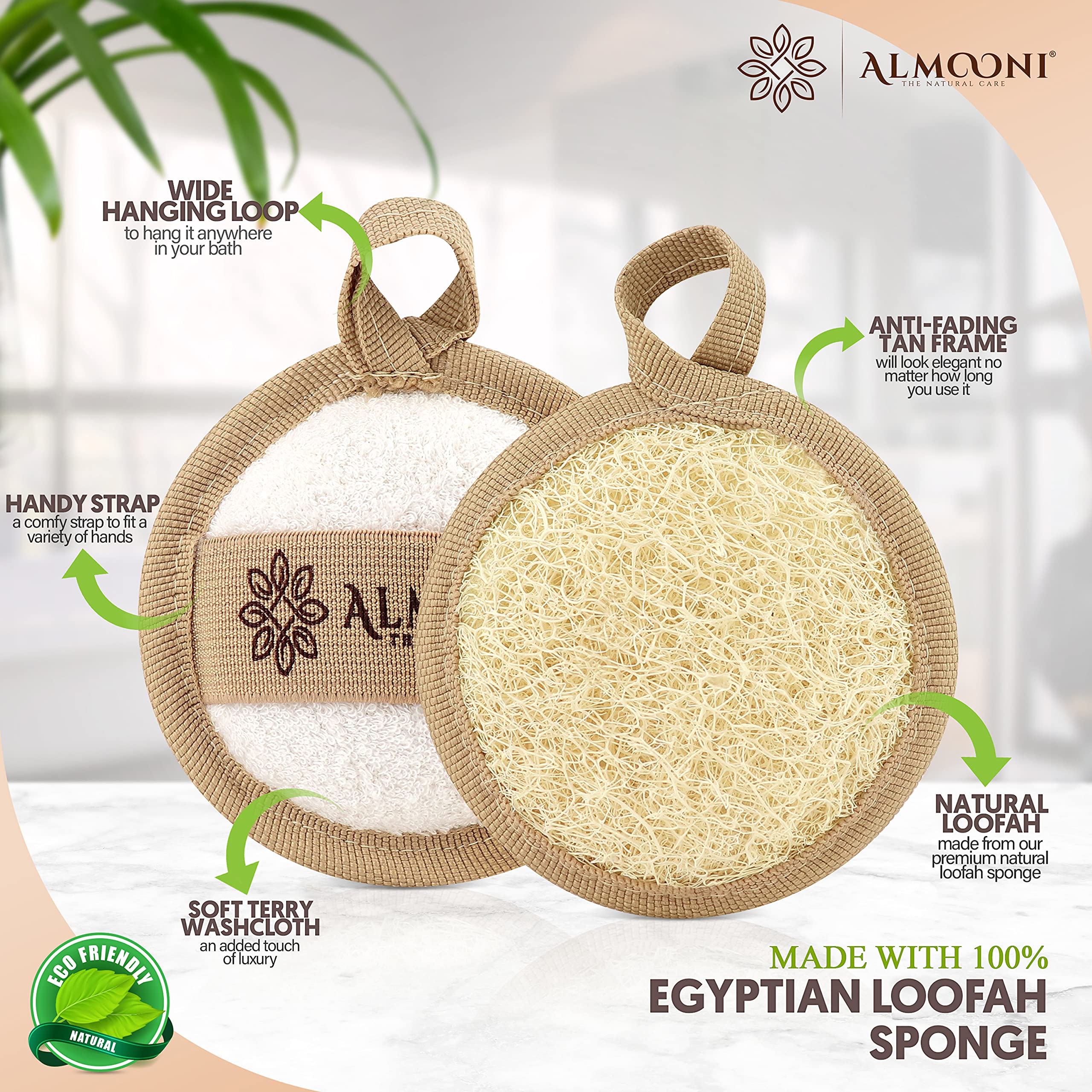 Almooni Natural Loofah Exfoliating Facial Scrubber, Made with Natural Egyptian Shower Loofah Sponge, Bath Shower Loofah Sponge for Women and Men, for Face That Gets You Clean - 6 Count (1 Pack)