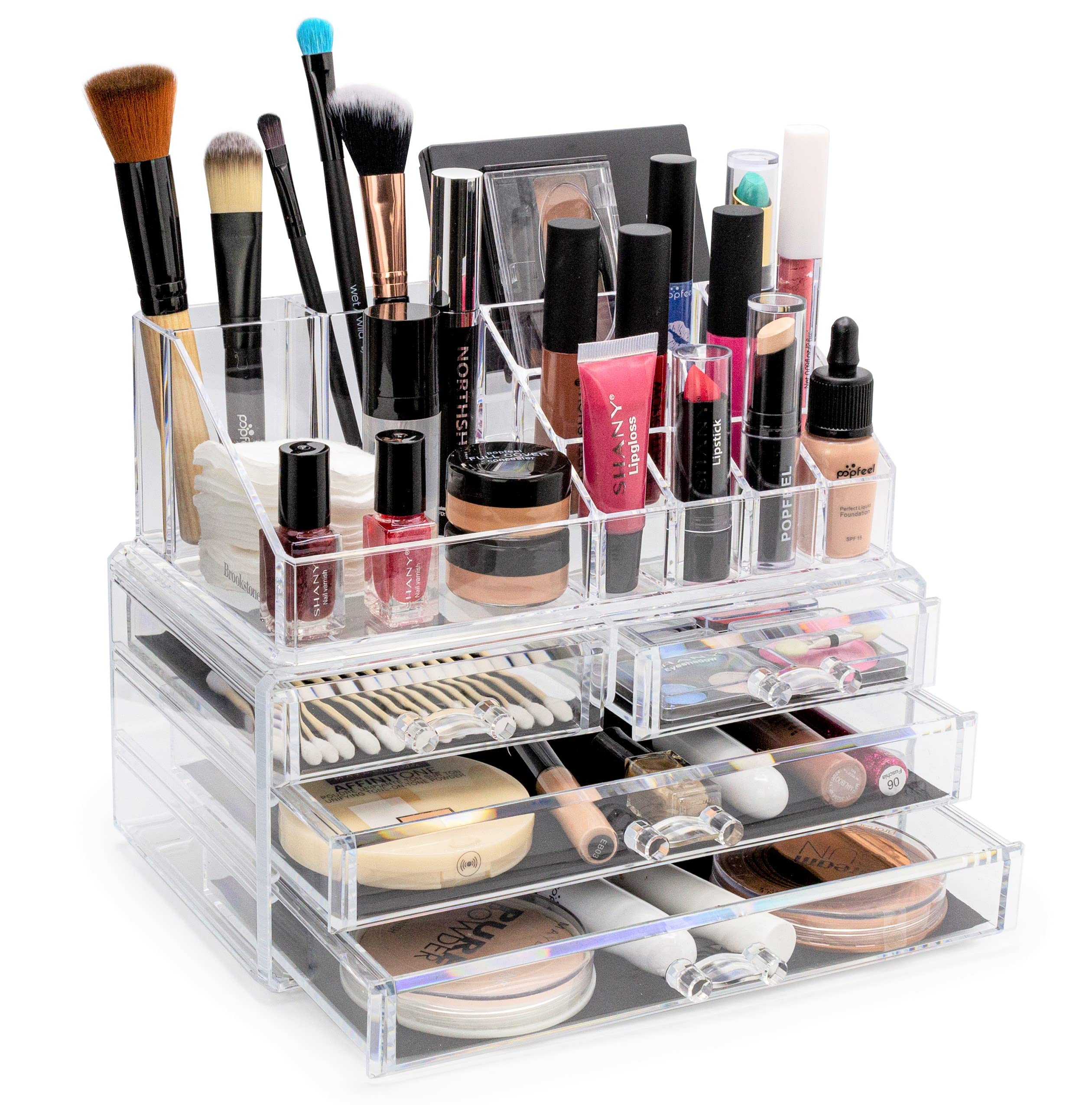 BROOKSTONE Makeup Organizer for Vanity, Cosmetic Display Case with Drawers, Fits Brushes, Lipsticks, and Other Accessories, Versatile Storage Solution, clear…