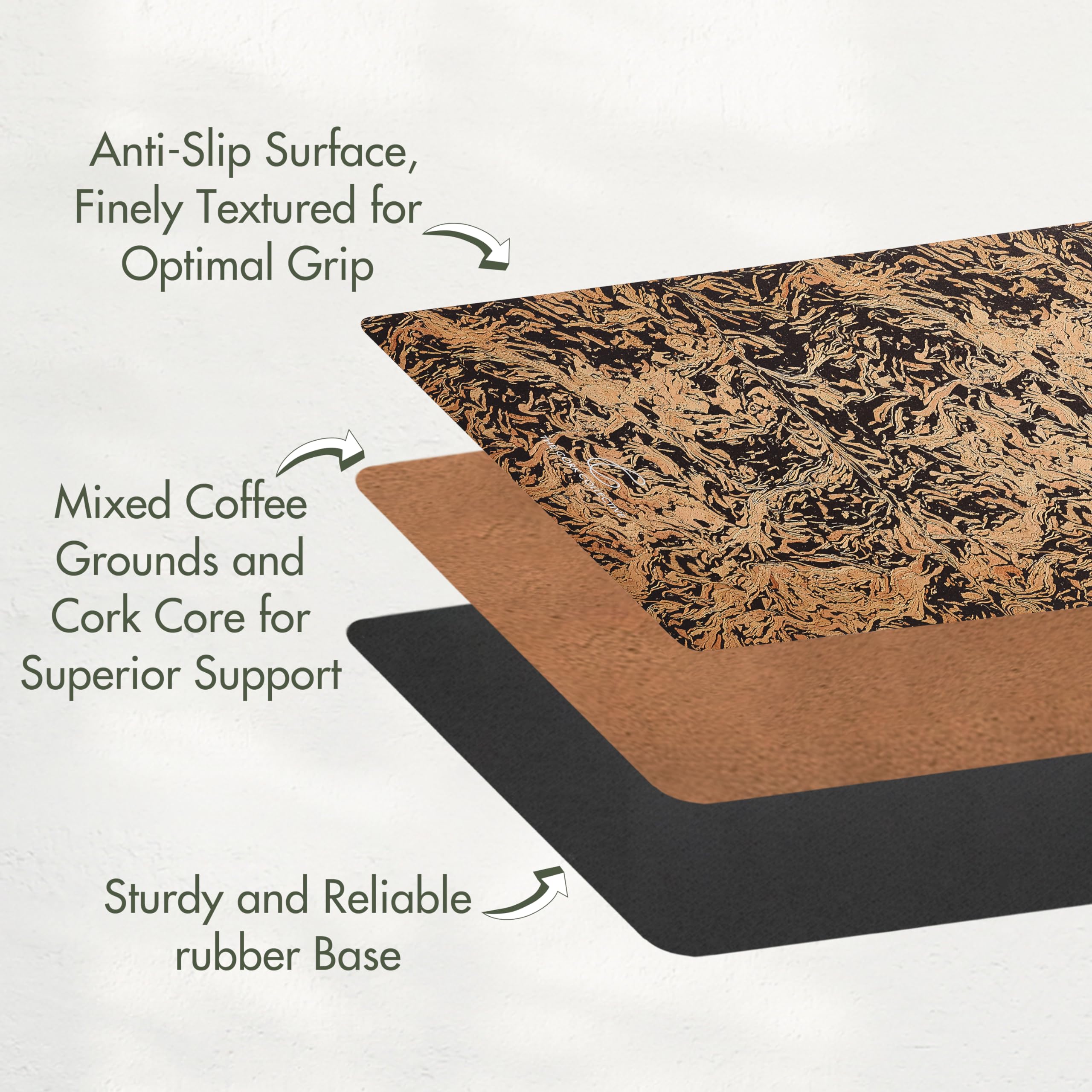 Recycled Coffee Grounds with Eco-Friendly Organic/Vegan Cork yoga mat, Pilates Mat, Hot Yoga Mat, Bikram, Non Toxic Non Slip Thick, Chemical Free 4MM 72” x 24”