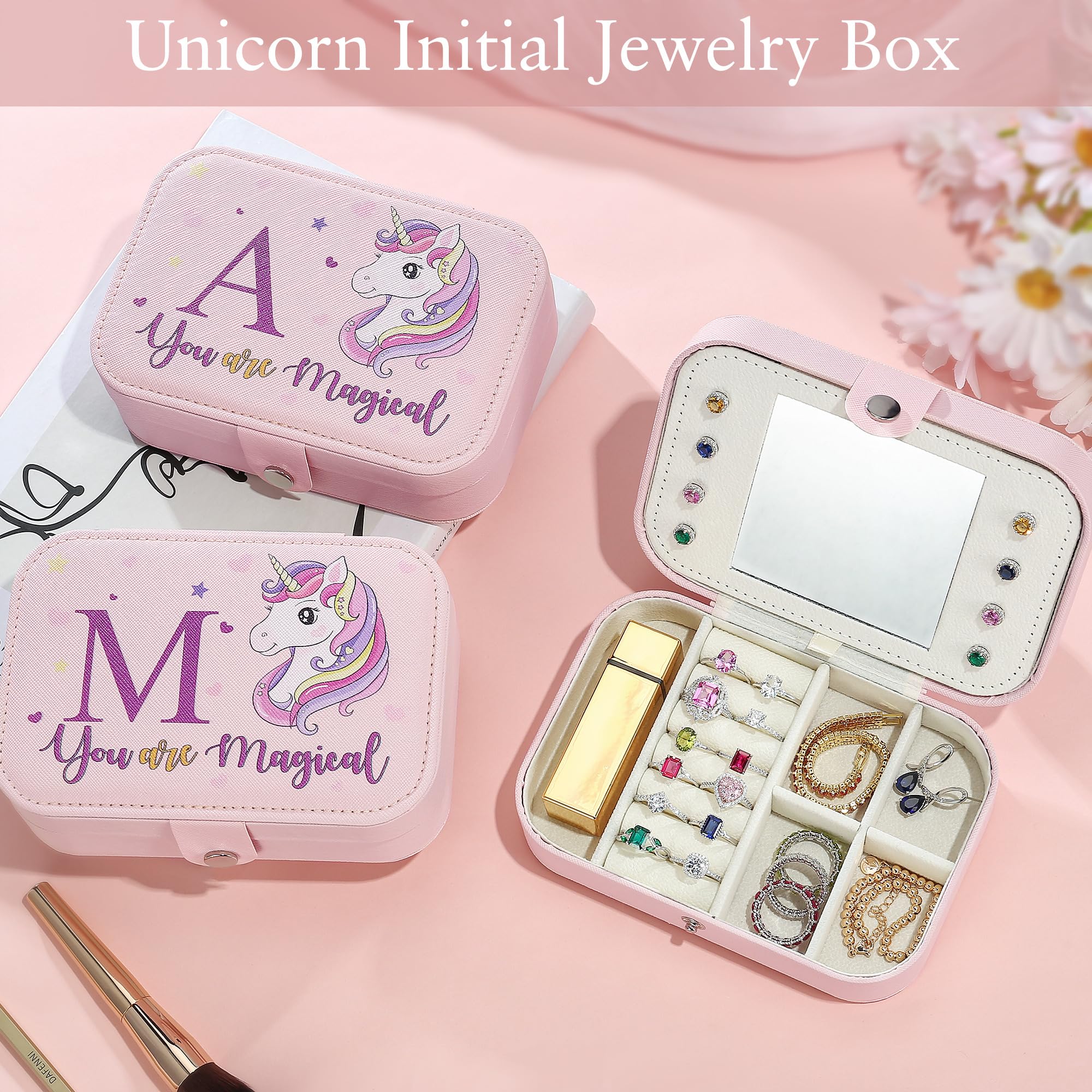 Parima Travel Jewelry Box for Girls, Unicorns Gifts for Girls Jewelry Box | Personalized Unicorn Jewelry Box | Small Jewelry Box | Necklace Earrings Ring Box | 6 Year Old Girl Birthday Gift Ideas-Pink