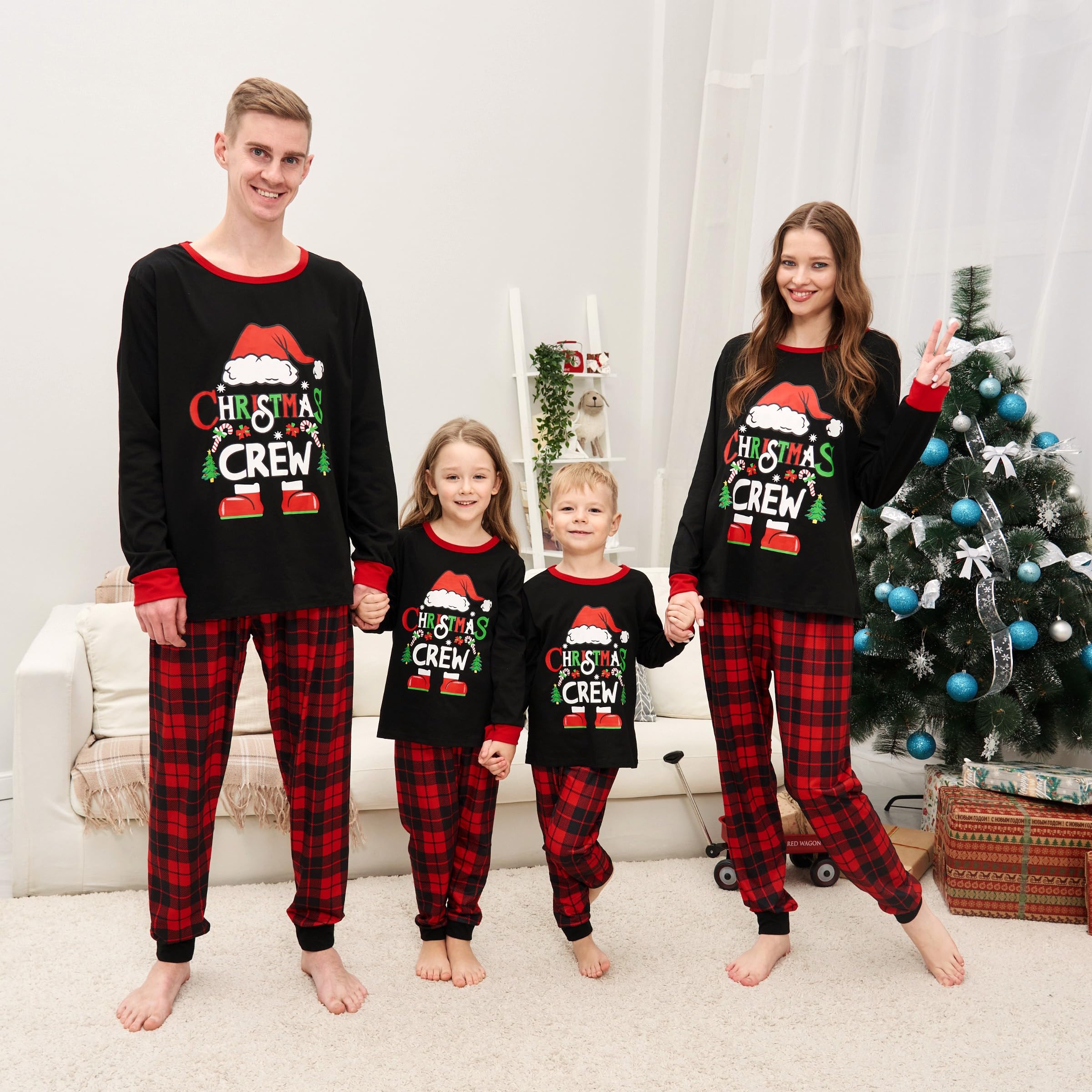 Manooby Christmas Pajamas for Family,Christmas Pajamas Matching Sets,Family Xmas Pjs for Dog (M,Style 07 (Black Red)