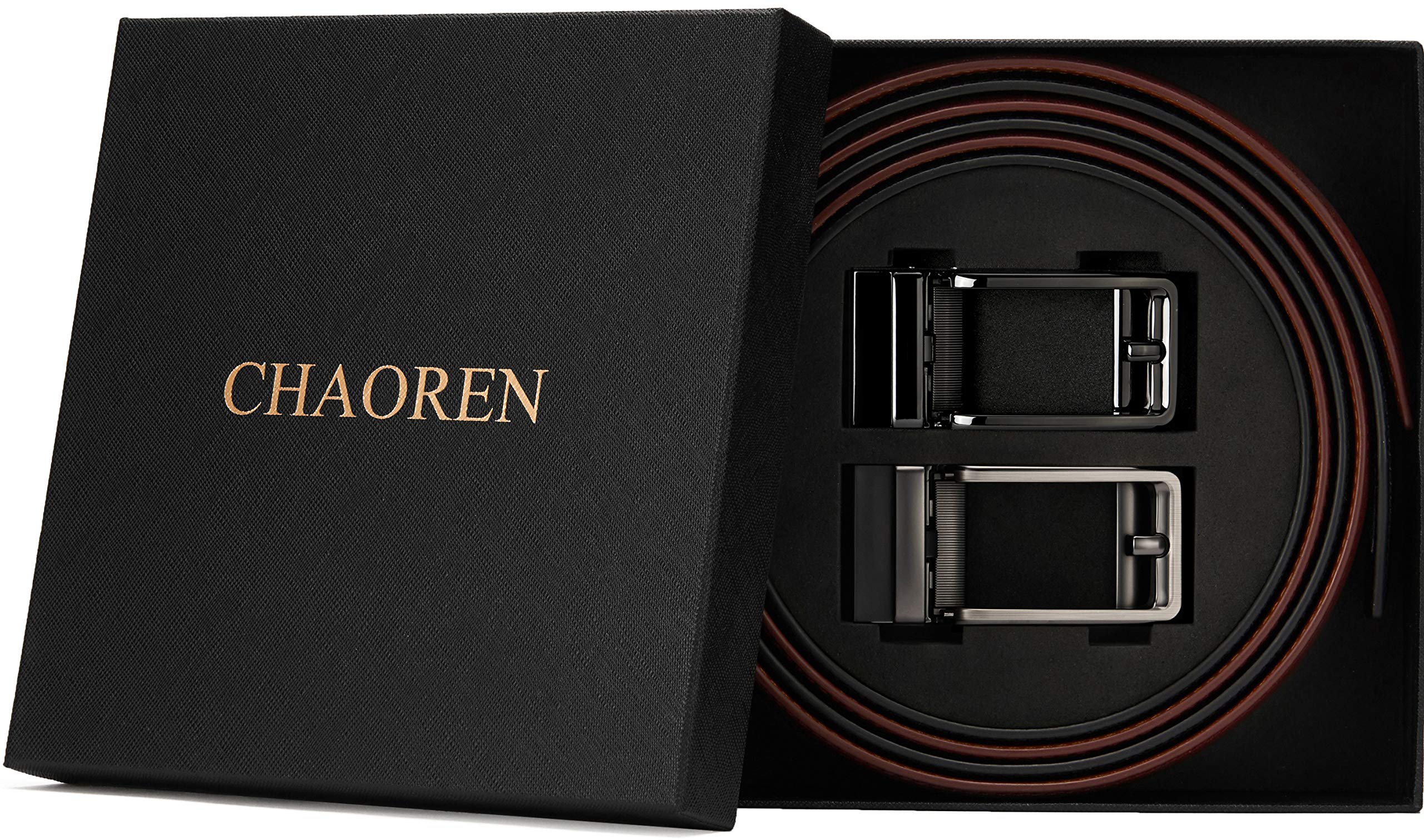 CHAOREN Ratchet Belts for Men 2 Pack - Mens Leather Belt 1 3/8" for Dress and Casual - Micro Adjustable Belt Fit Everywhere