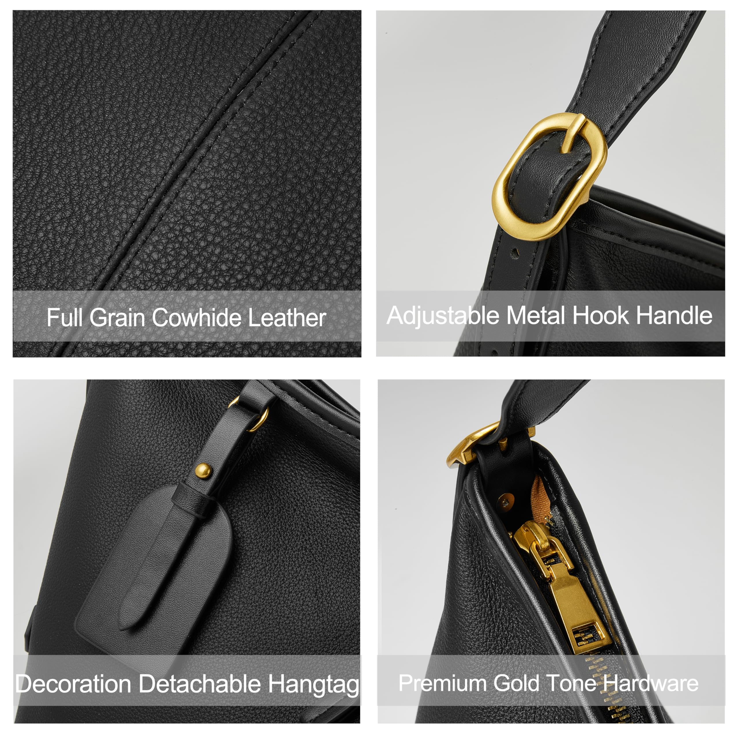DORIS&JACKY Soft Leather Hobo Bag For women Large Lightweight Top Handle Shoulder Purse With Adjustable Handle (Black)