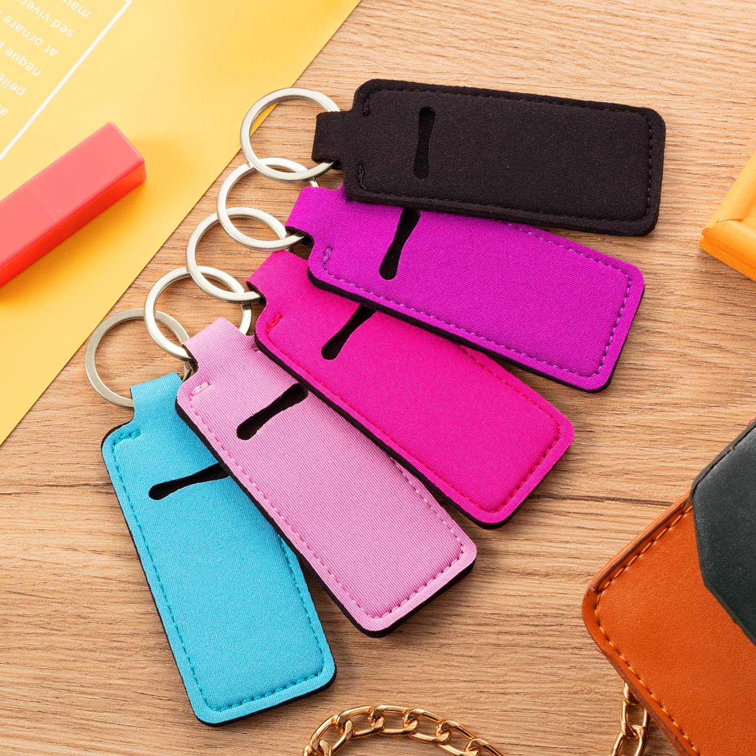 Boao 10 Pieces Lipstick Keychain Holder Lip Balm Holder Keychain Clip on Sleeve Colorful Lipstick Pocket Keychain Bag Accessories for Women