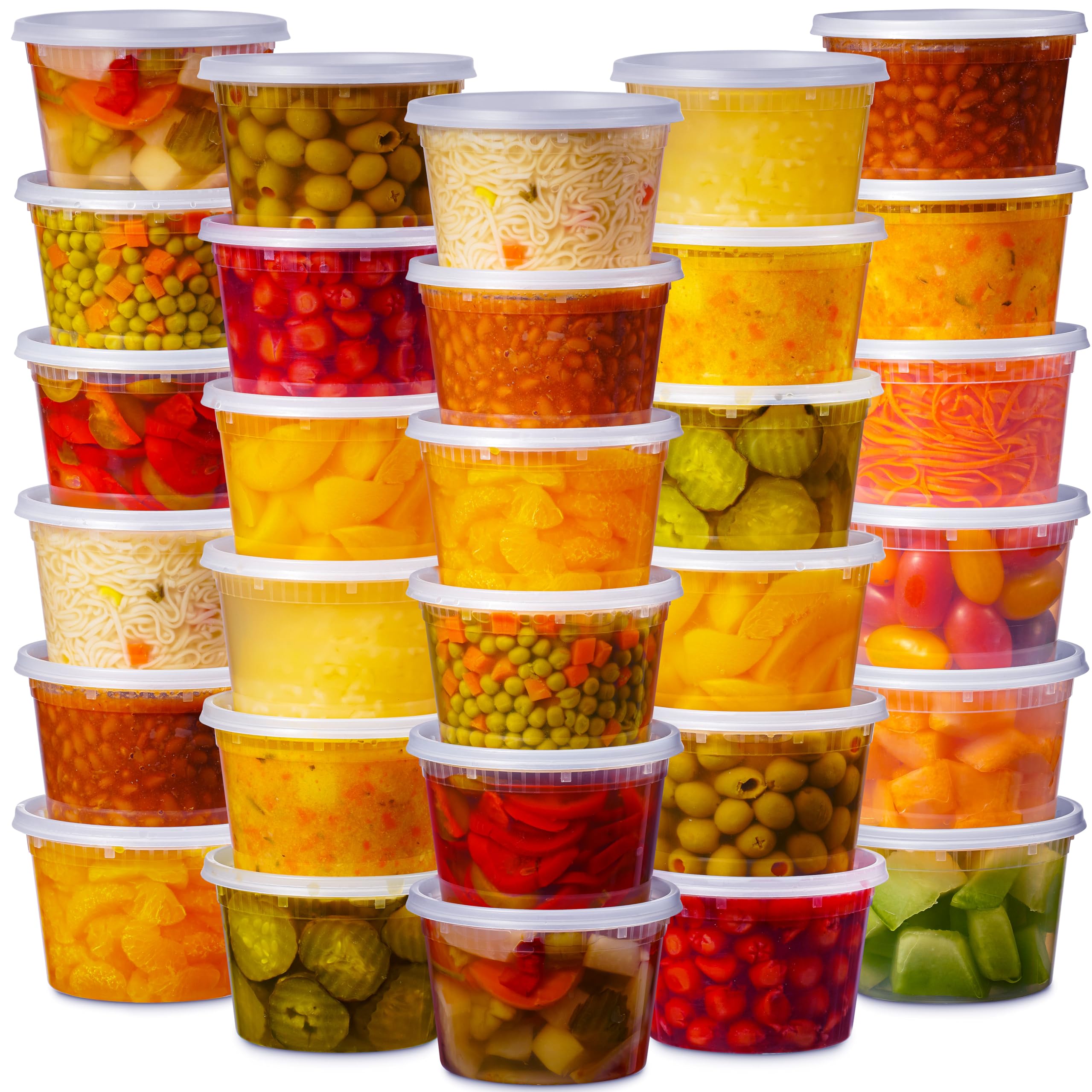 48 Pack Plastic Deli Containers with Lids (16, 32 oz 24 Each) - Food Storage Containers with Lids - Clear Disposable Meal Prep Containers, BPA Free, Stackable, Leakproof, Microwave and Freezer Safe