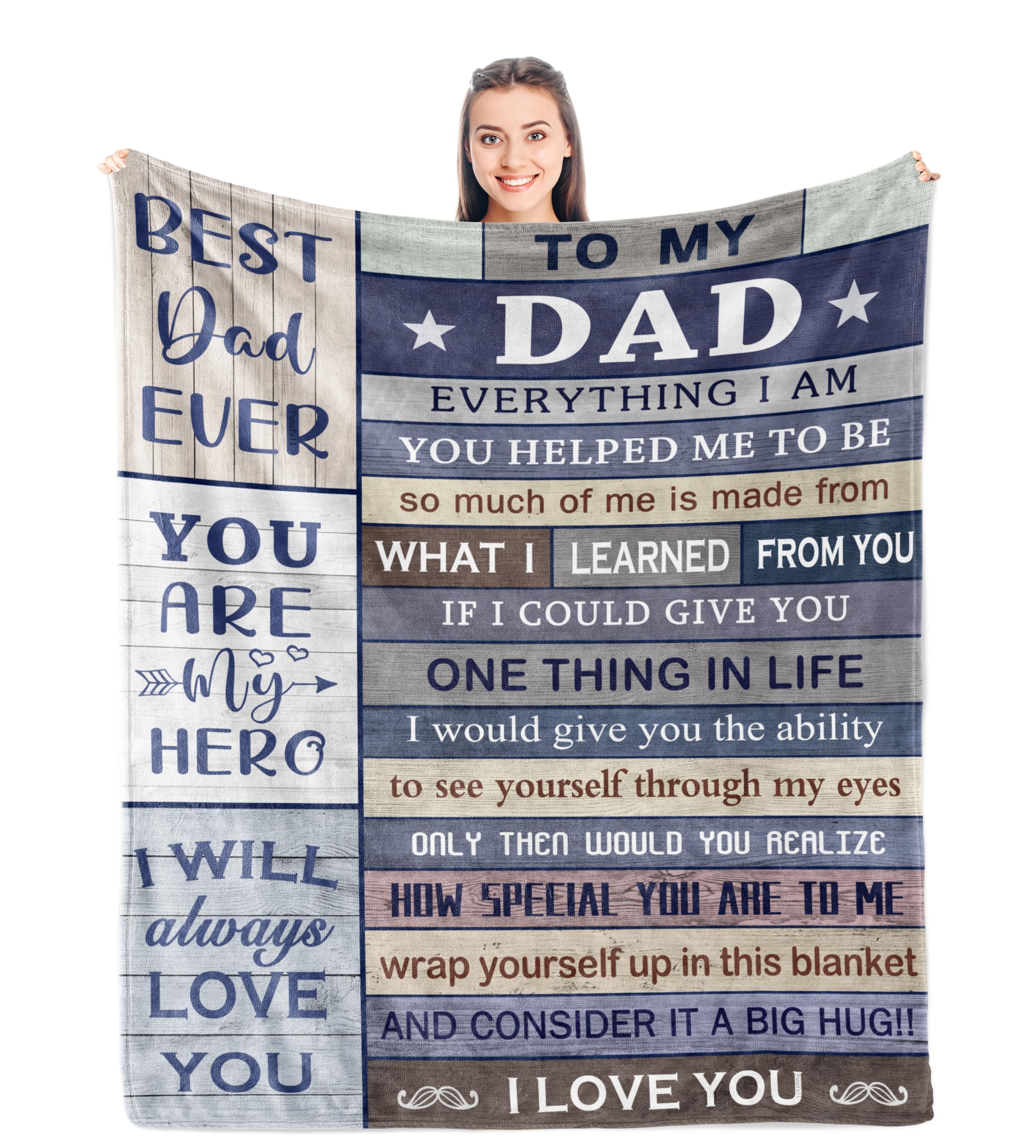 Punofell Gifts for Dad, Birthday Gift for Dad, Dad Gifts from Daughter/Son, Dad Birthday Gift Ideas, Best Dad Ever Gifts, Gift for Dad Who Wants Nothing，Papa/Father Gifts Blanket 50" x 60"