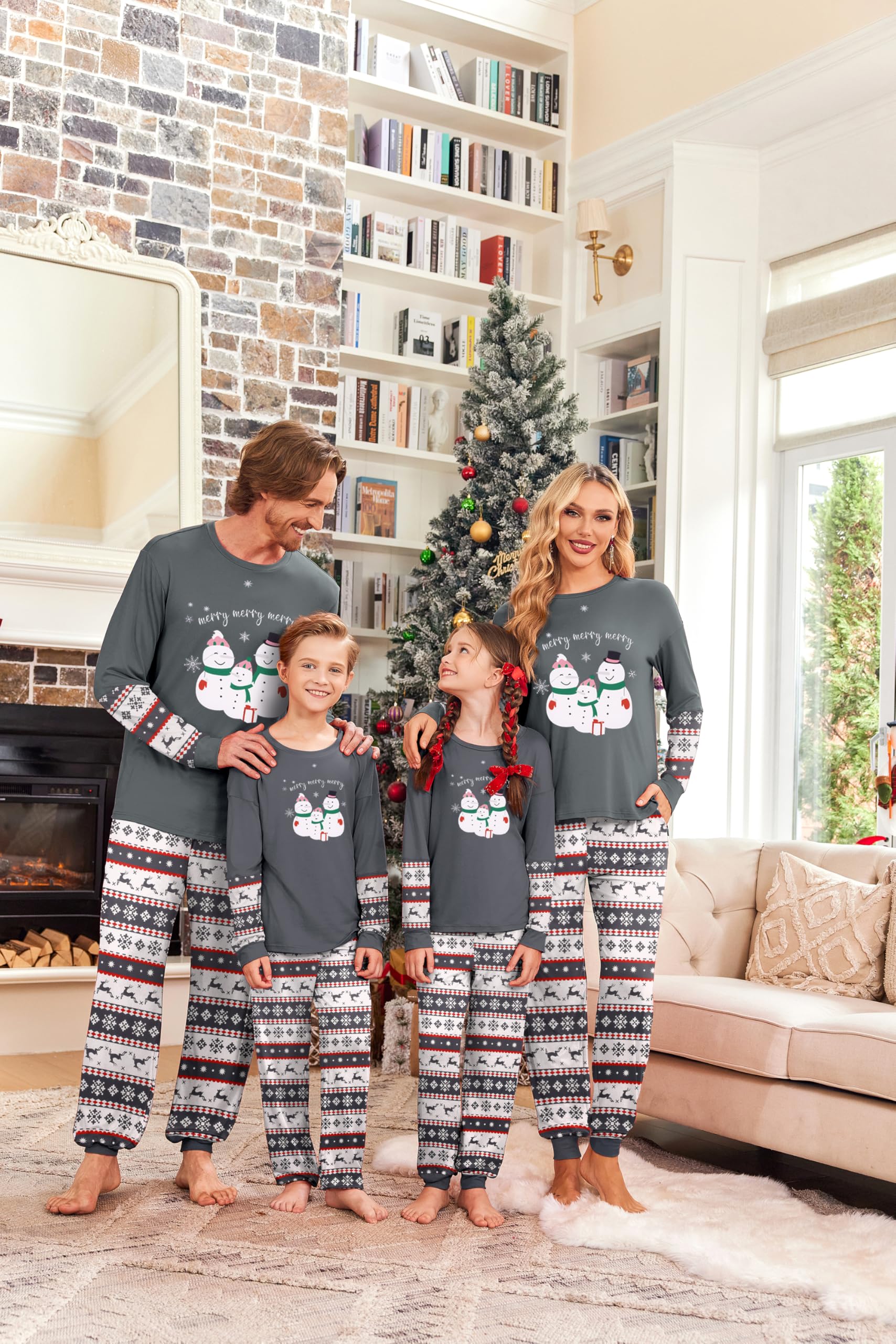 Ekouaer Matching Christmas Pajamas for Family Soft Long Sleeve Holiday Xmas Pjs Sleepwear Jammies with Pockets