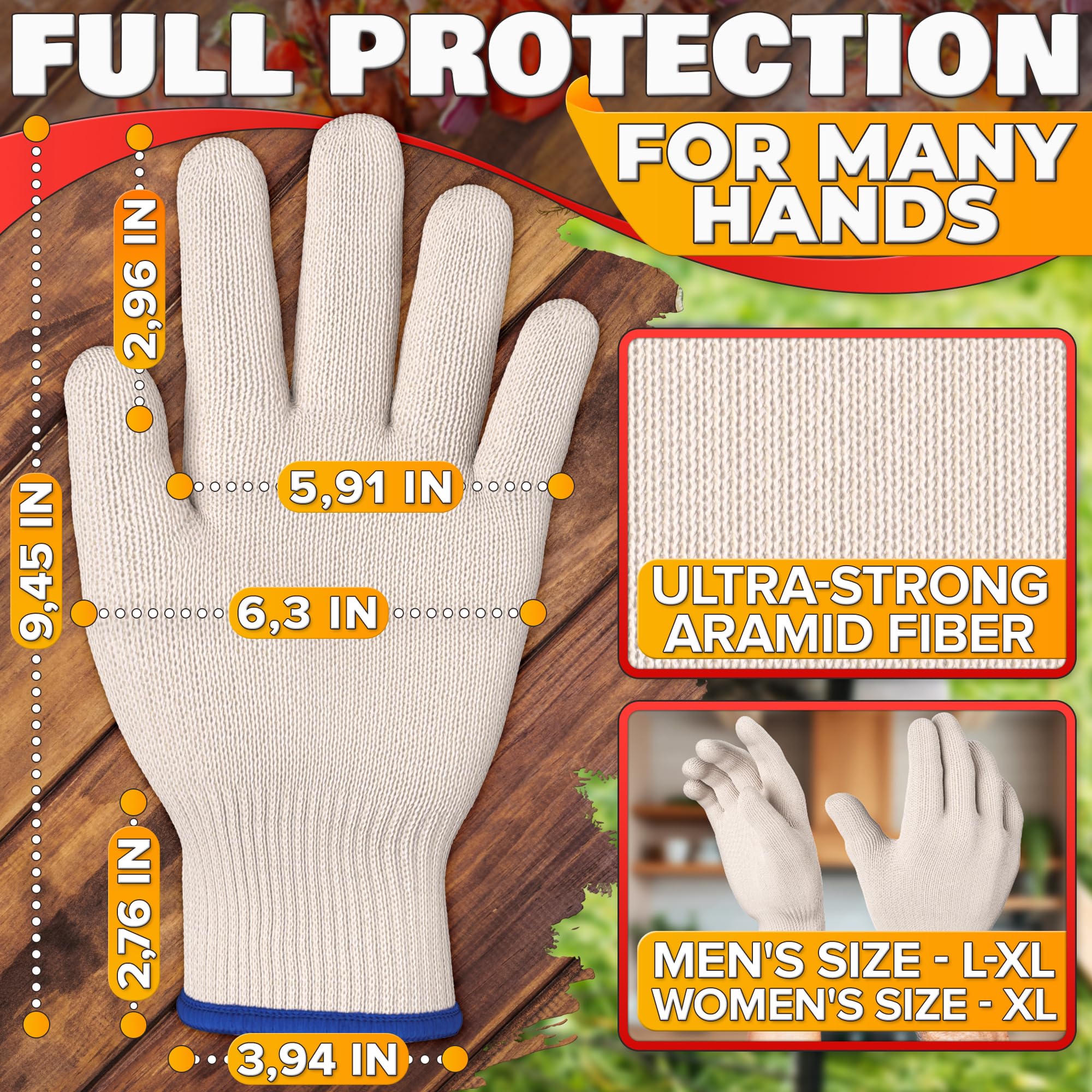 Heat Resistant Gloves for Grilling & Baking - Comfortable Aramid Oven Gloves with Fingers, Thick Knit Design - Ensures Hand Protection and Secure Grip for Handling Hot Pans and Dishes