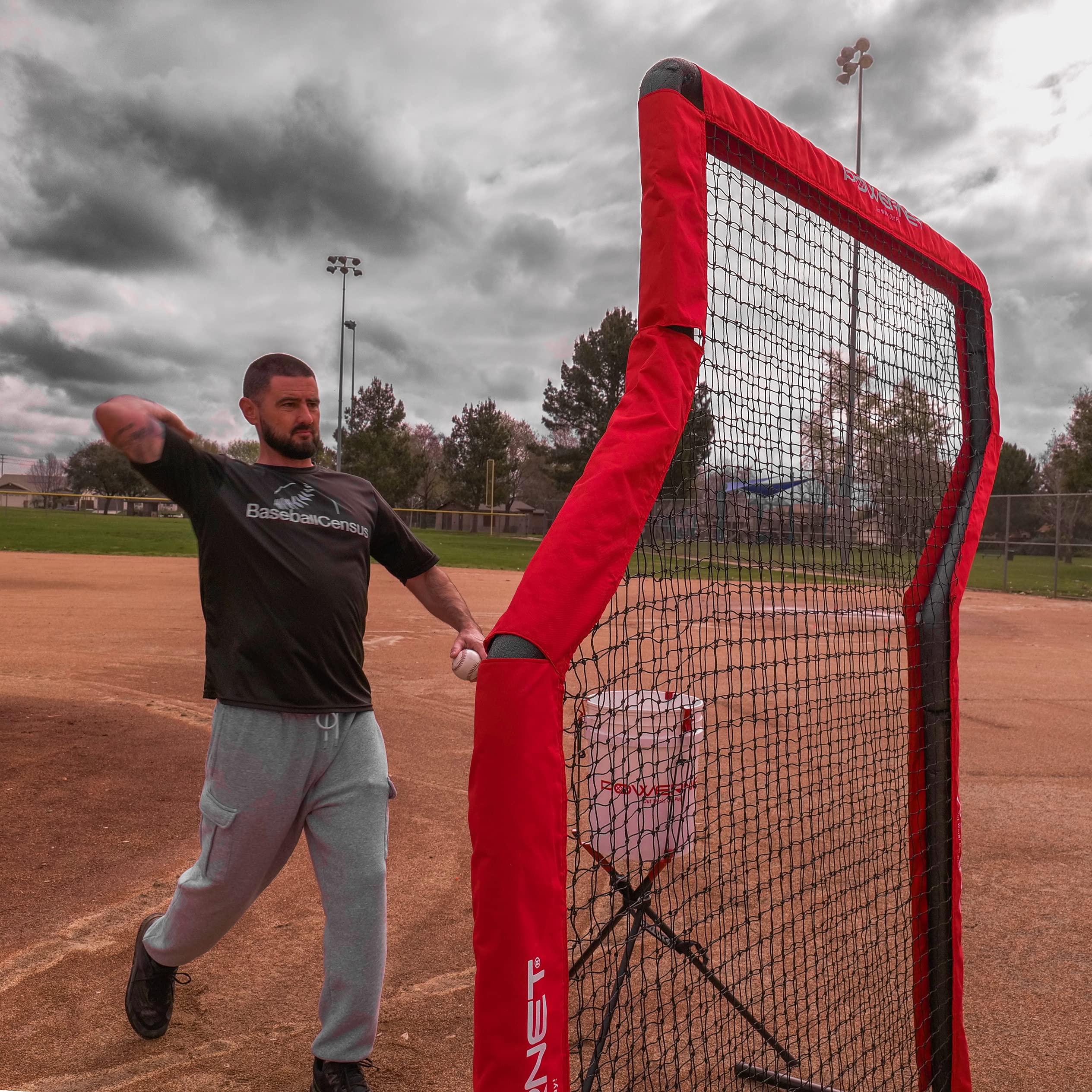 Powernet Portable Baseball Practice Net for Pitching and Hitting, Pop Up Batting Cage Net Coach Shield, 7 FT Z-Screen (Red)