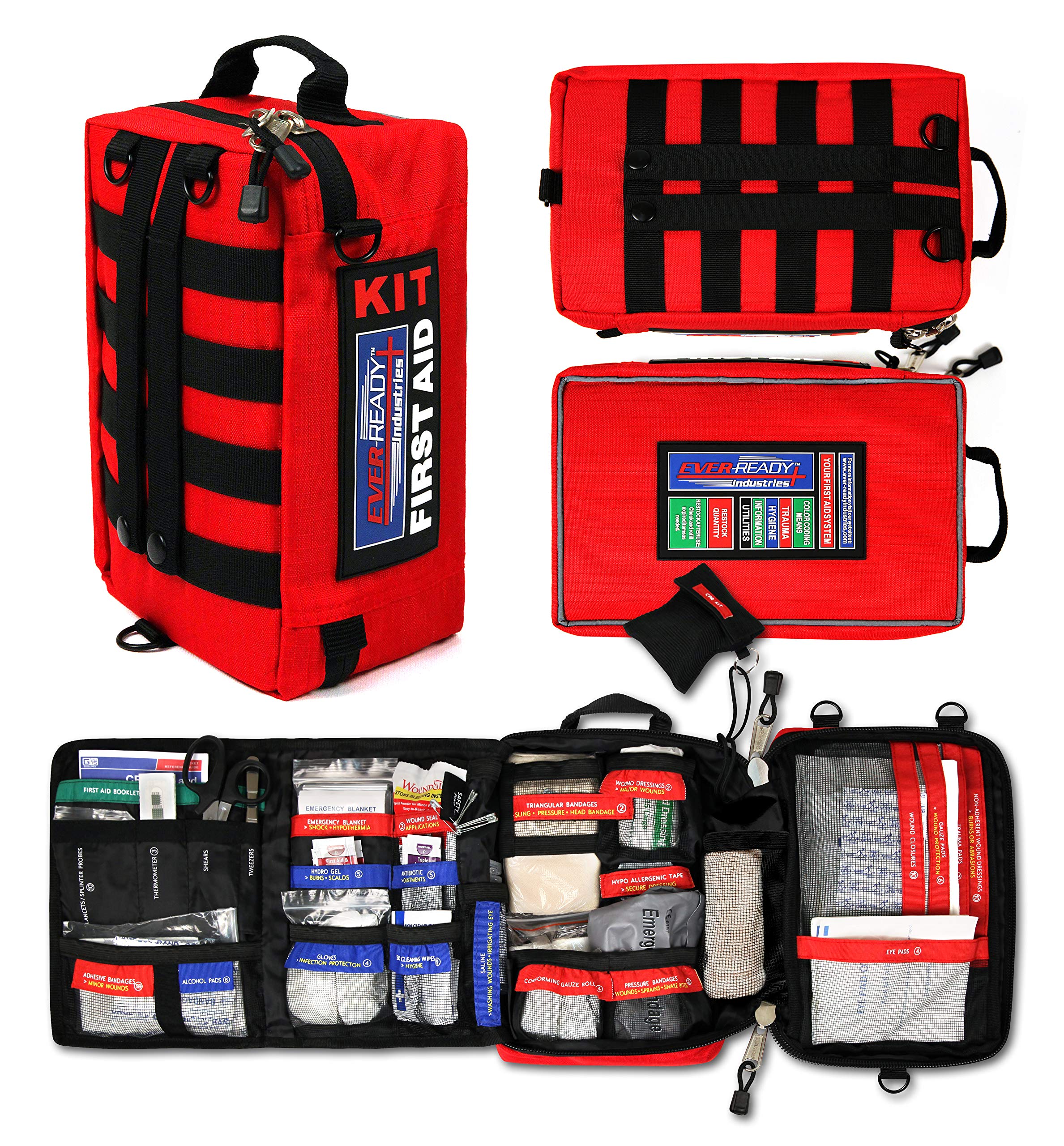 Ever-Ready Industries Premium Trauma First Aid Kit for Outdoors, Workplace, and Home - Exceed OSHA Guidelines and ANSI 2009 Standards - 240 Pieces - Includes Bonus Travel Kit