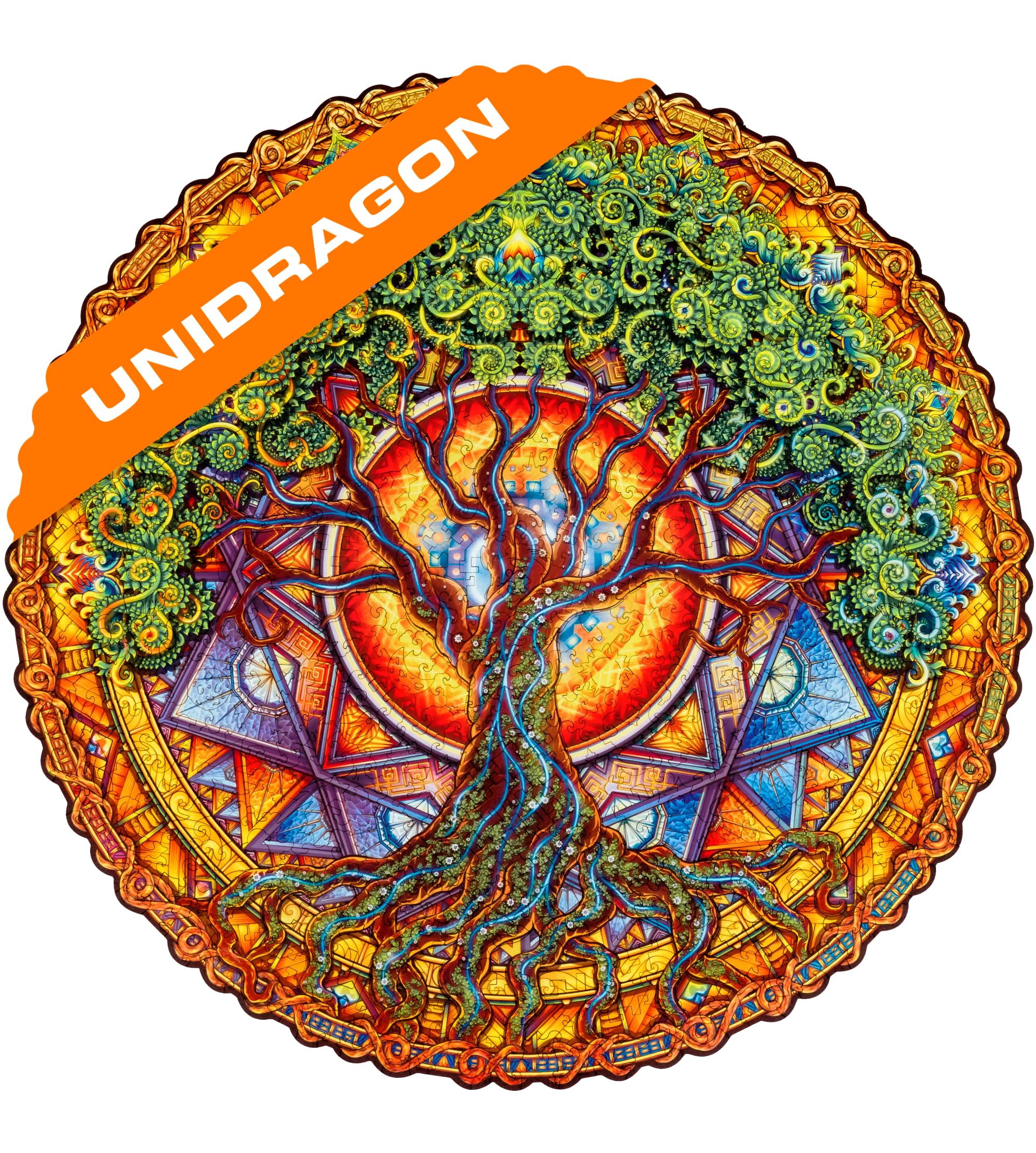 UNIDRAGON Original Wooden Jigsaw Puzzles - Mandala Tree of Life, 350 pcs, King Size 13"x13", Beautiful Gift Package, Unique Shape Best Gift for Adults and Kids