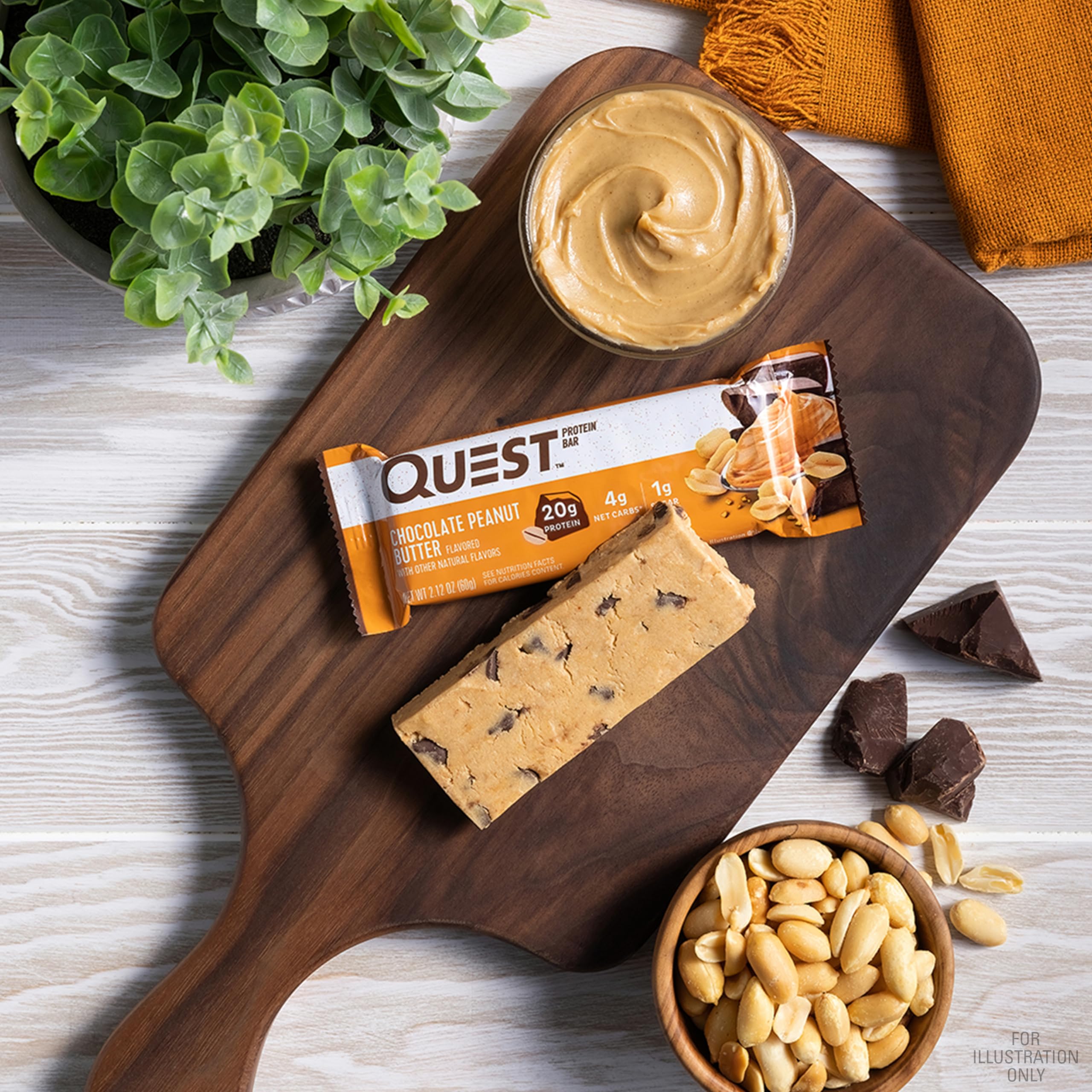 Quest Nutrition Chocolate Peanut Butter Bars, 20g Protein, 1g Sugar, 5g Net Carb, Gluten Free, Keto Friendly, 12 Count