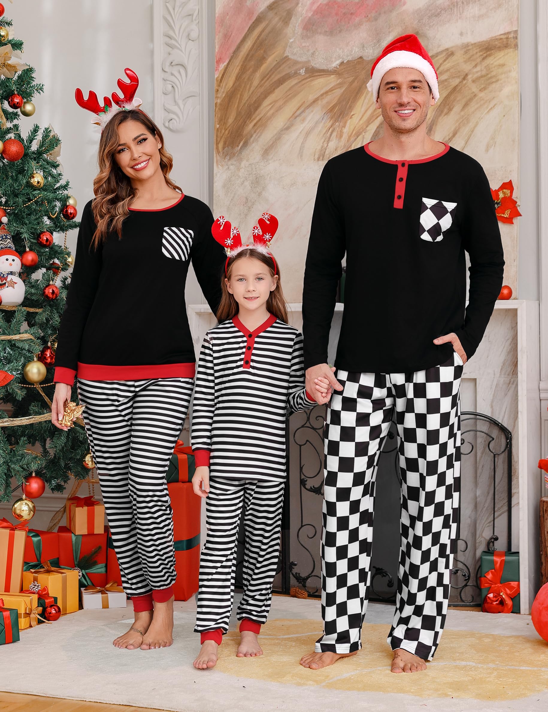 iClosam Family Matching Christmas Holiday Pajamas Sets Striped Christmas Pajamas Sleepwear Dad Mom PJs