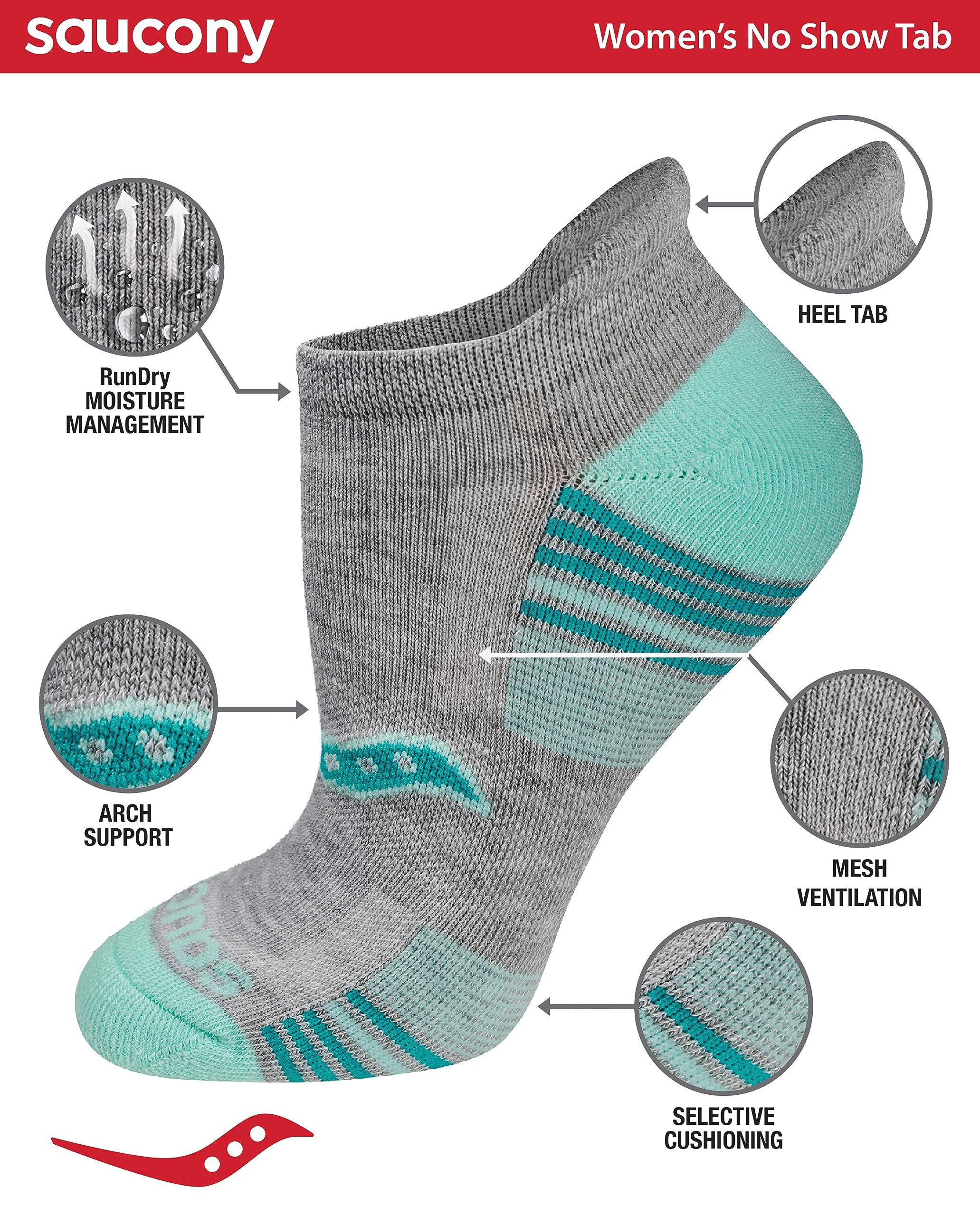 Saucony Women's 8/16 Performance Heel Tab Athletic Socks, Grey Assorted (8 Pairs), Medium