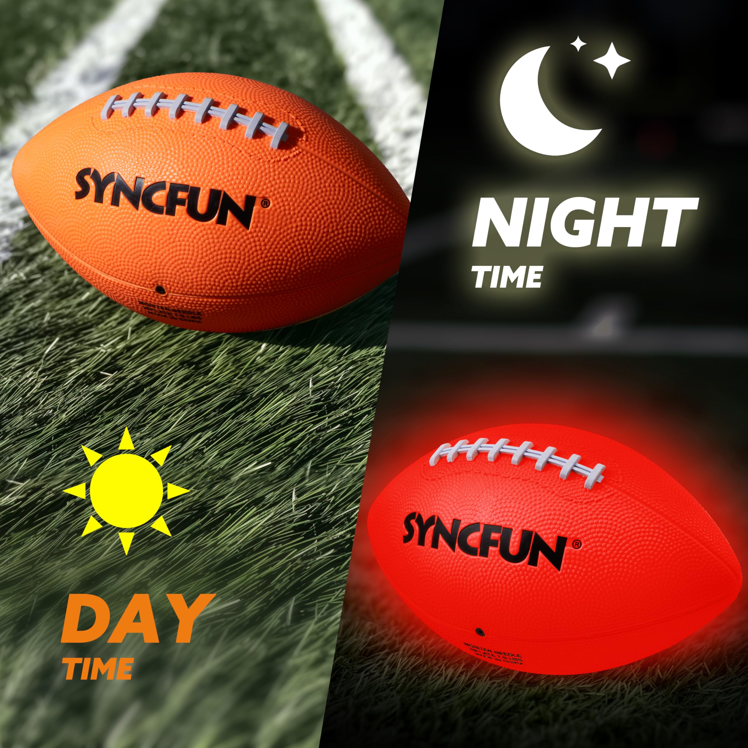 SYNCFUN Glow in The Dark Football for Boys, Light Up Football for Night Football Games, Red Glowing Ball, Football Accessories Gifts for Teen Boy Toys Ages 3 Old and Up