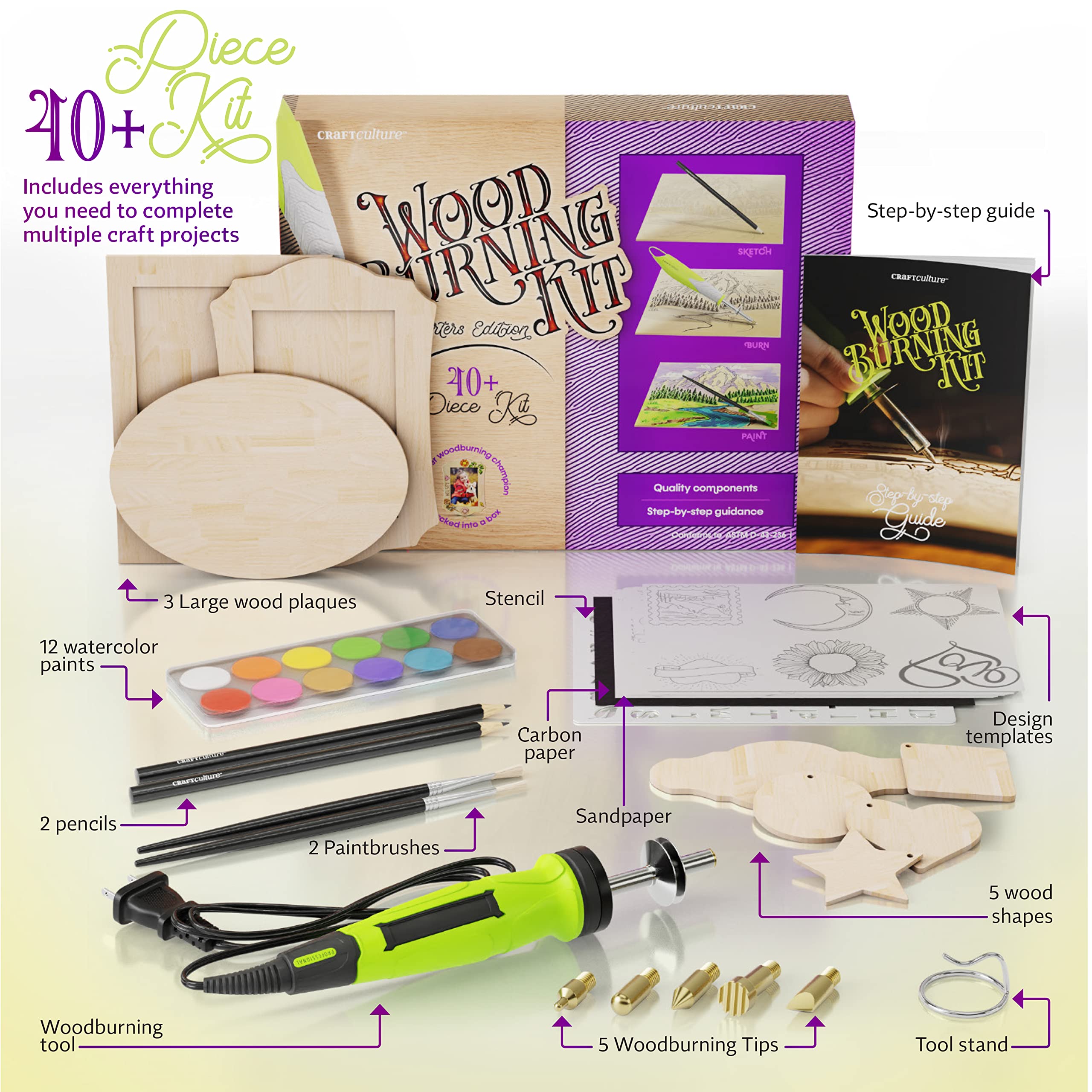 Craft Culture Beginners Wood Burning Kit for Kids and Teenage Boys & Girls Cool Gifts for Boy or Girl Craft Projects Gift Idea for Older Children Teen Woodburning DIY Hobby Kits Art Crafts Activities