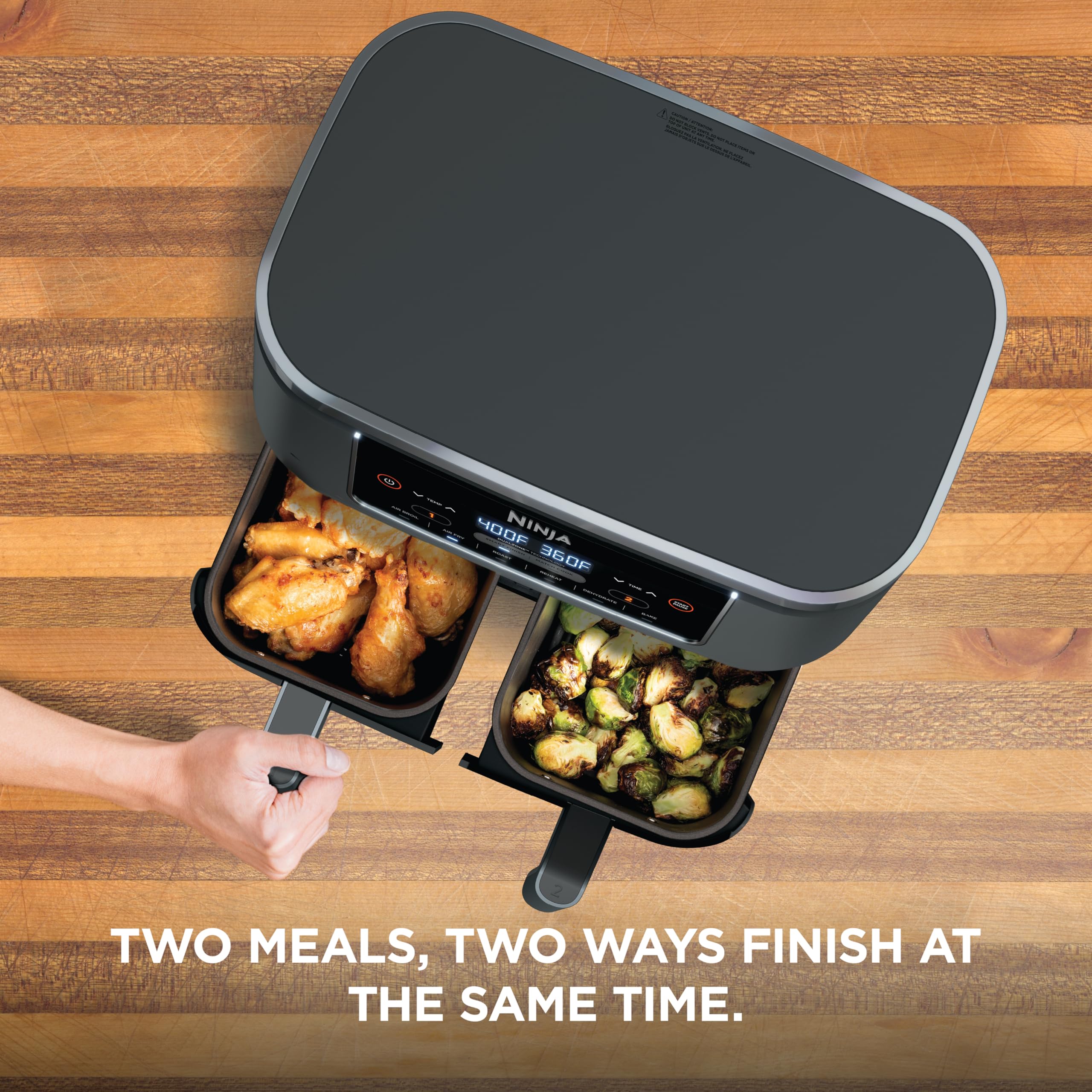Ninja DZ201 Foodi 8 Quart 6-in-1 DualZone 2-Basket Air Fryer with 2 Independent Frying Baskets, Match Cook & Smart Finish to Roast, Broil, Dehydrate & More for Quick, Easy Meals, Grey