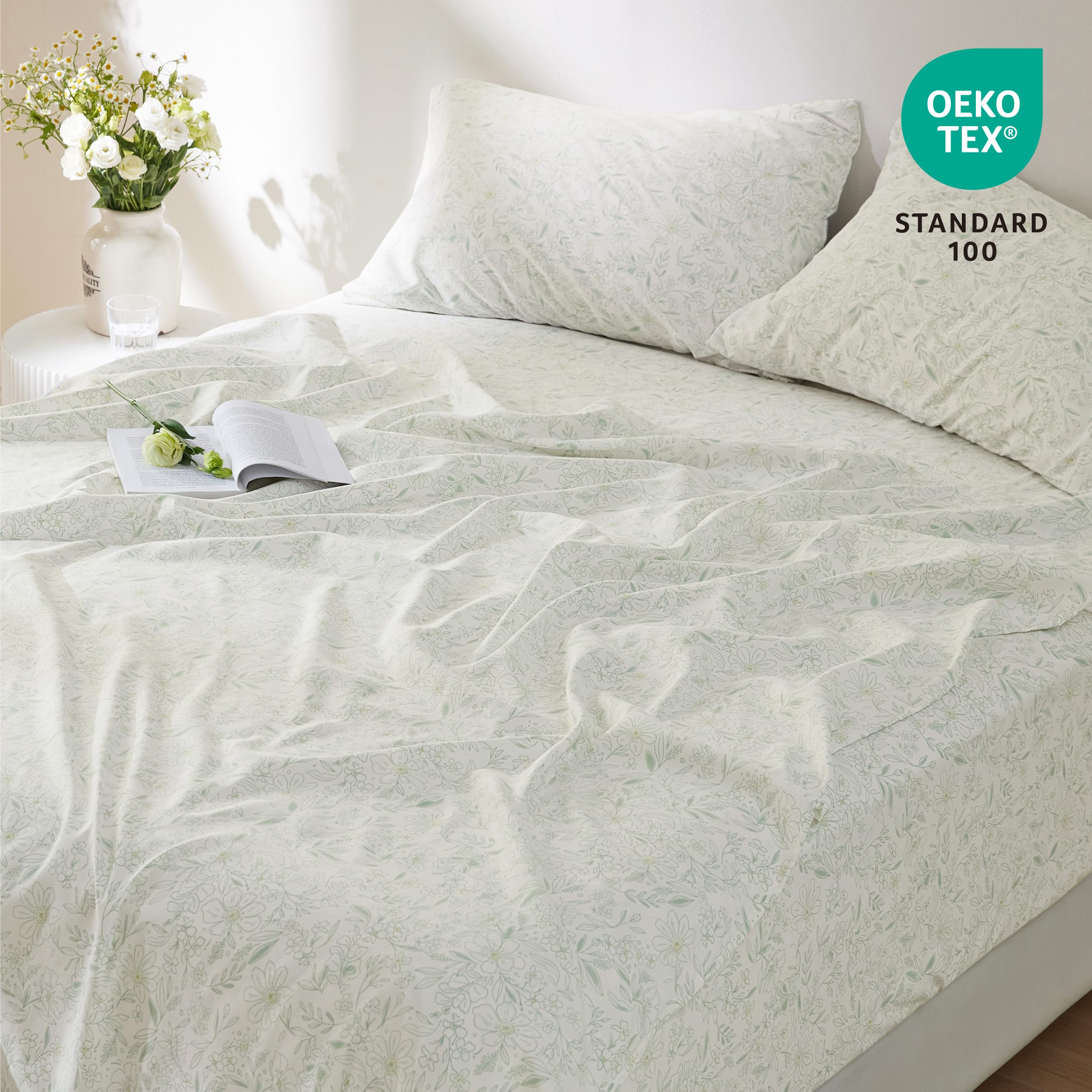 Bedsure Floral Queen Size Sheets - Extra Soft Comfy Flowers Printed Bed Sheets Set, Smooth Breathable Hotel Cute Bedding Sheets, Easy Care Bed Set