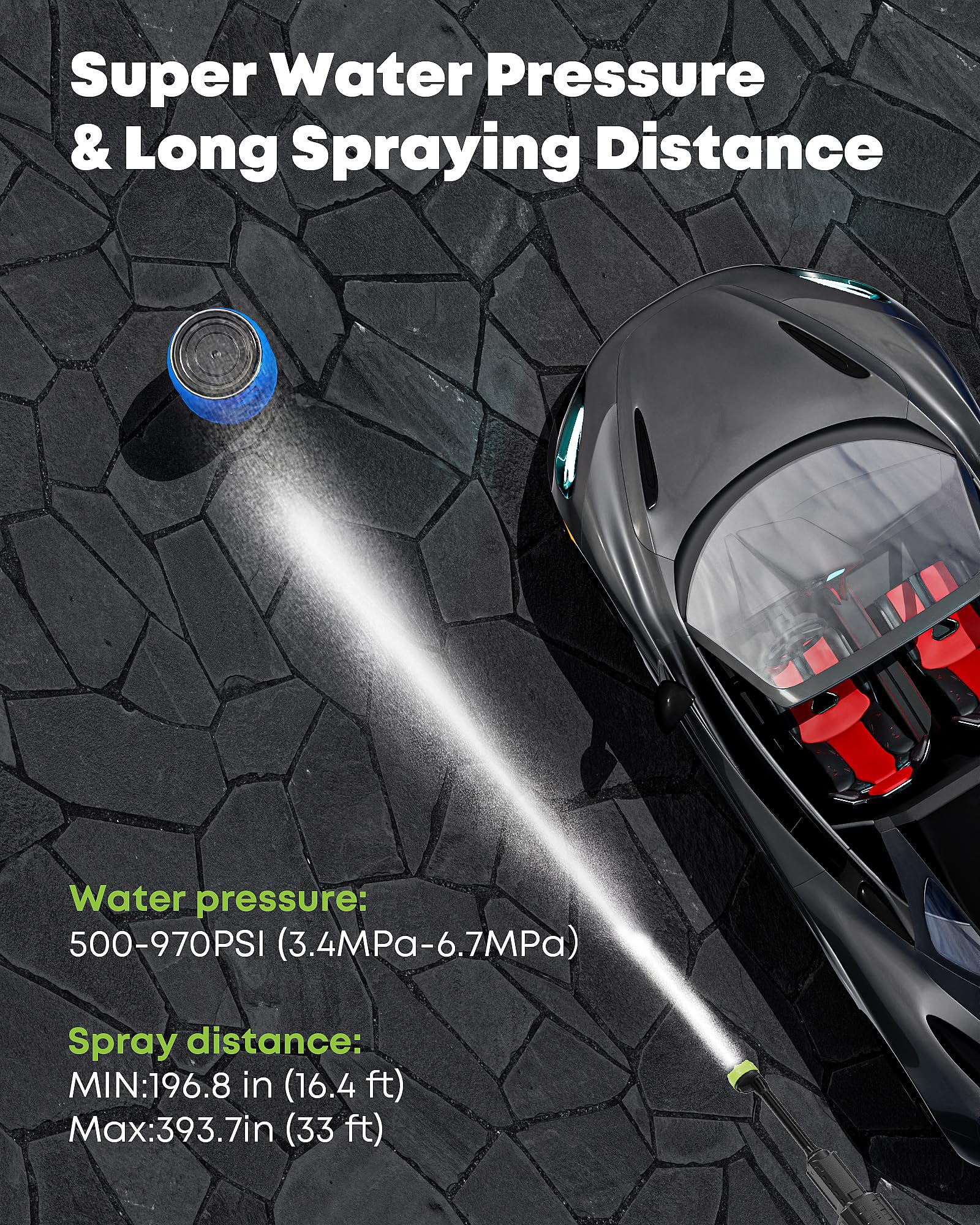 Dkenicor Cordless Pressure Washer, 970PSI Portable Pressure Washer with 6-in-1 Nozzle, 4.0Ah Battery Pressure Washer, High Pressure Washer Gun for Car, Fence, Floor, Patio