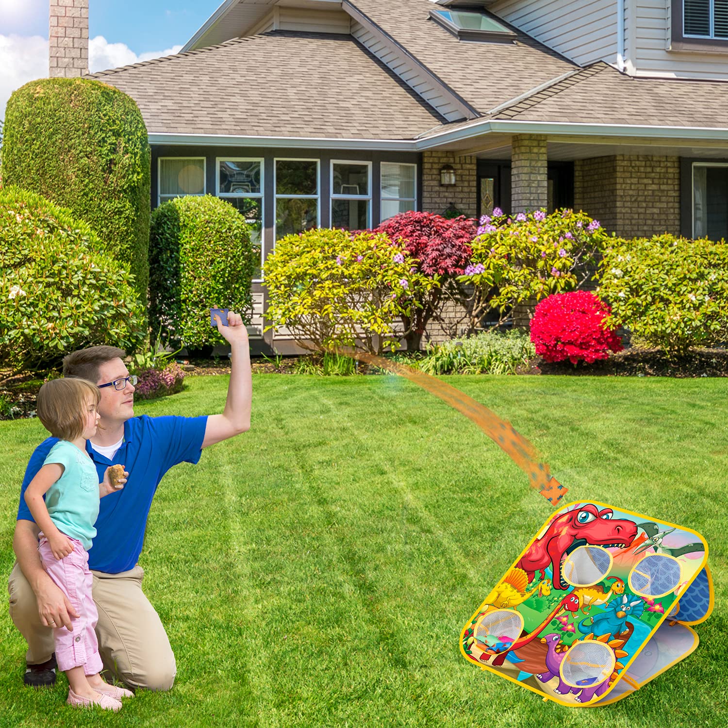 HelloJoy Bean Bag Toss Game Kids Outdoor Toys,Double-Sided Foldable Cornhole Board Backyard Beach Yard Outdoor Toys for Toddler, Outside Lawn Party Activities Toy Gifts for Boys Girls Age 3 4 5 6 7 8