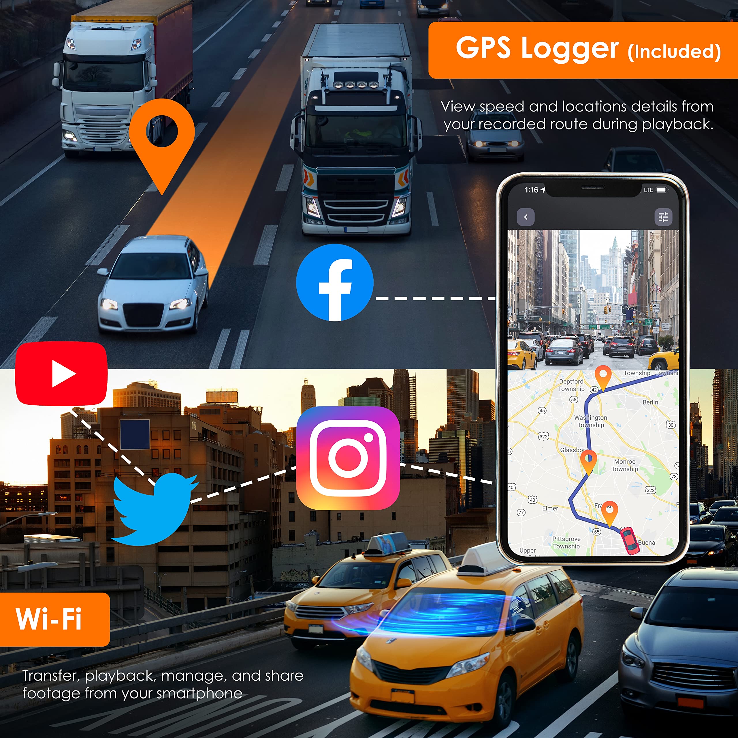 RexingUSA M2 MAX - 2-Channel Mirror Dash Cam w/ 12” IPS Touch Screen, 4K + 1080p, Wi-Fi, GPS, ADAS,Loop Recording, Backup Camera, Parking Mode, Collision Detection