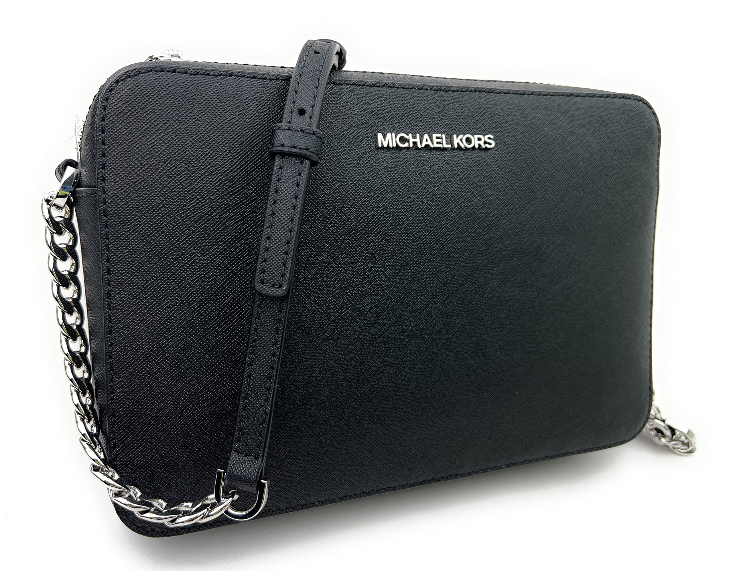 Michael Kors Women's Jet Set Item Crossbody Bag in Black with Silver hardware (Black/Silver)