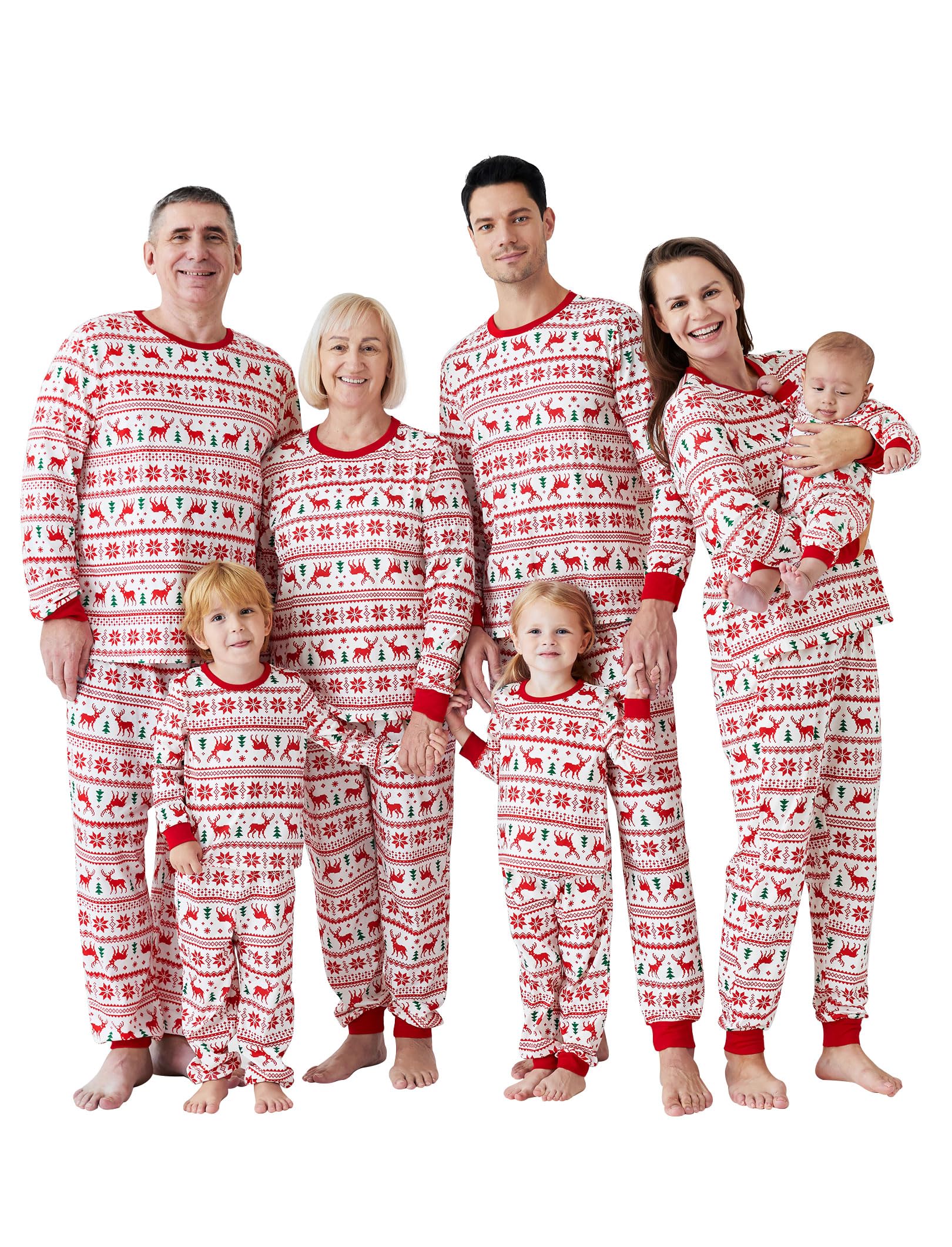 PATPAT Family Christmas Pajamas Matching Sets Reindeer and Snowflake Patterned Sleepwear Xmas Holiday PJS Set Baby 12-18 Months