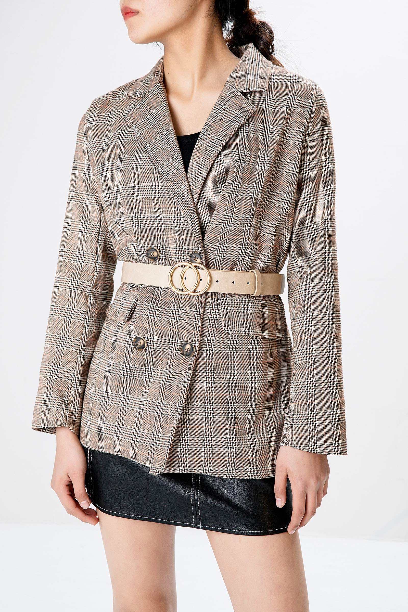 Earnda Women's Leather Belt Fashion Soft Faux Leather Waist Belts For Jeans Dress Beige X-Small
