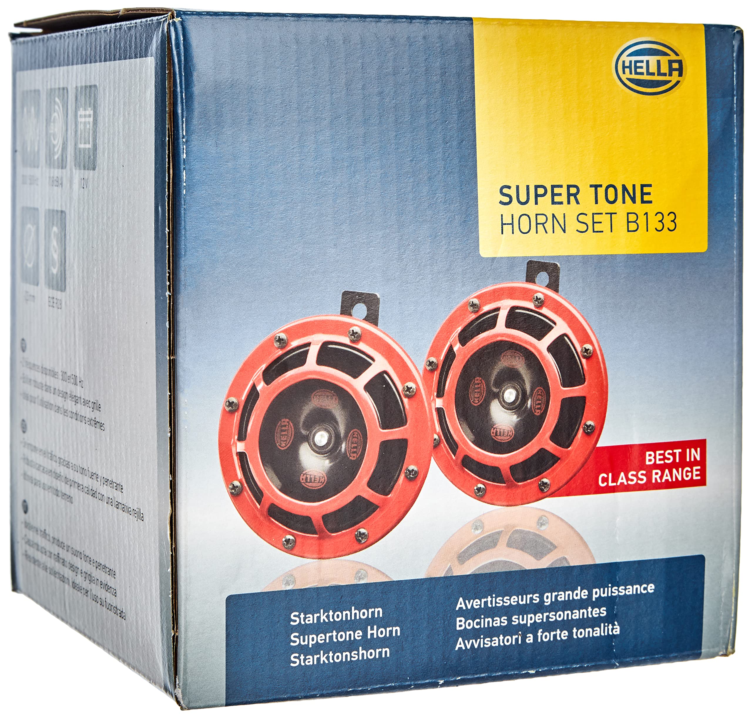 Hella Stark Sound – 109.23.37 – Red Set 12 V High/Low Frequency Hella Super Tone Horn Set B 133, 12 volt