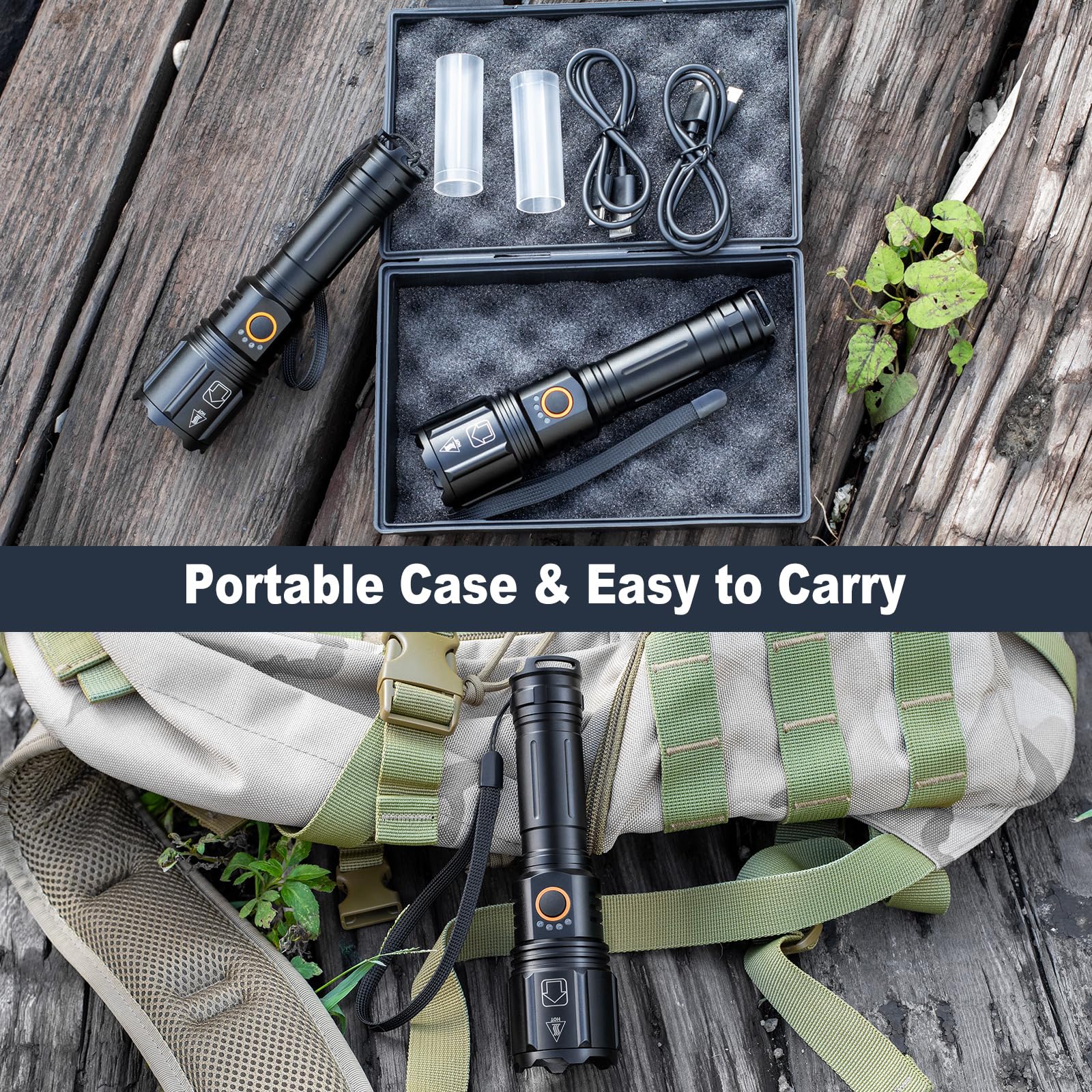 AURASEASON LED Flashlights High Lumens Rechargeable, 2 Pack 990,000 Lumen Super Bright Flashlights with 5 Modes, IPX7 Waterproof Powerful Handheld Flash Light for Camping Outdoor Home Emergency