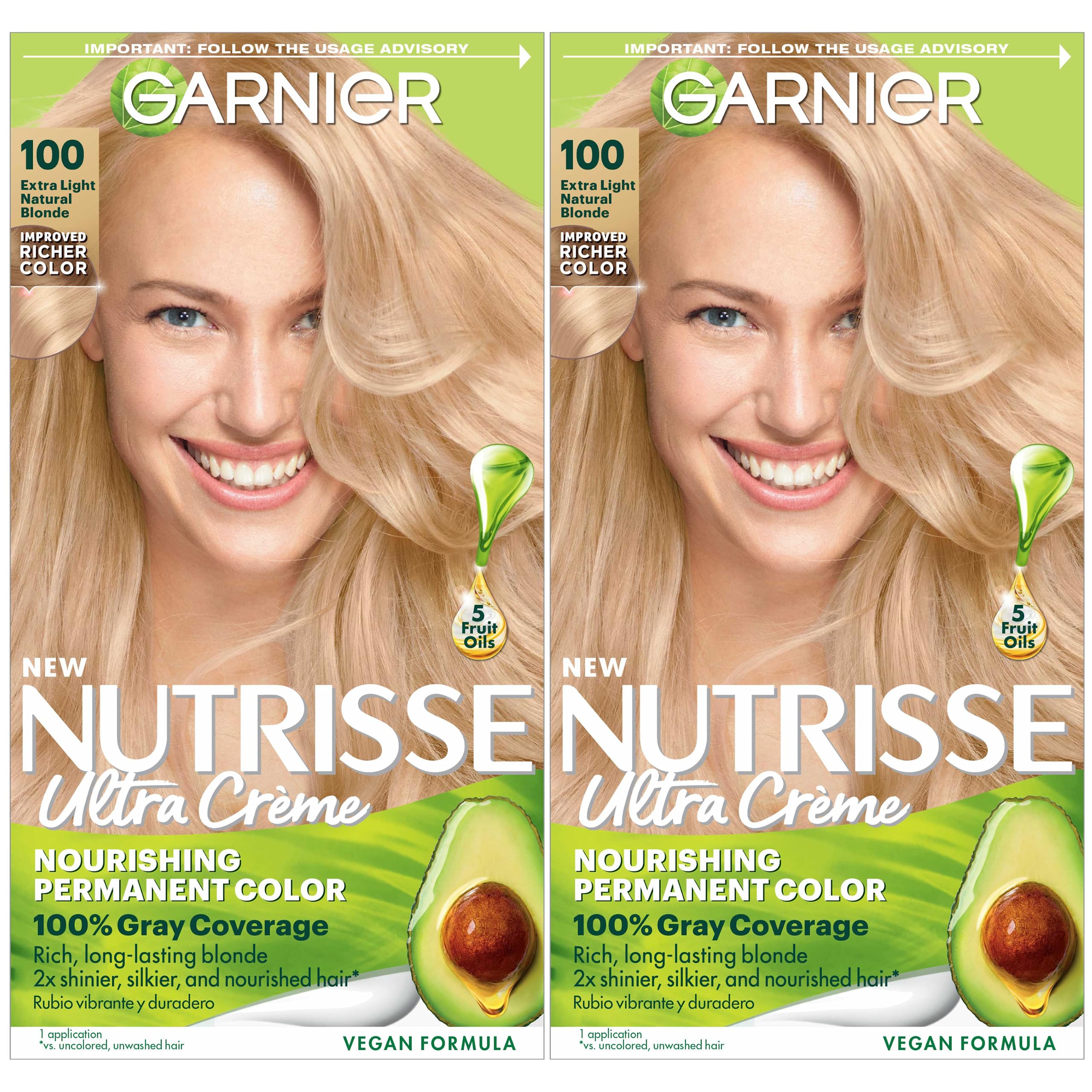 Garnier Hair Color Nutrisse Nourishing Creme, 100 Extra-Light Natural Blonde (Chamomile) Permanent Hair Dye, 2 Count (Packaging May Vary)