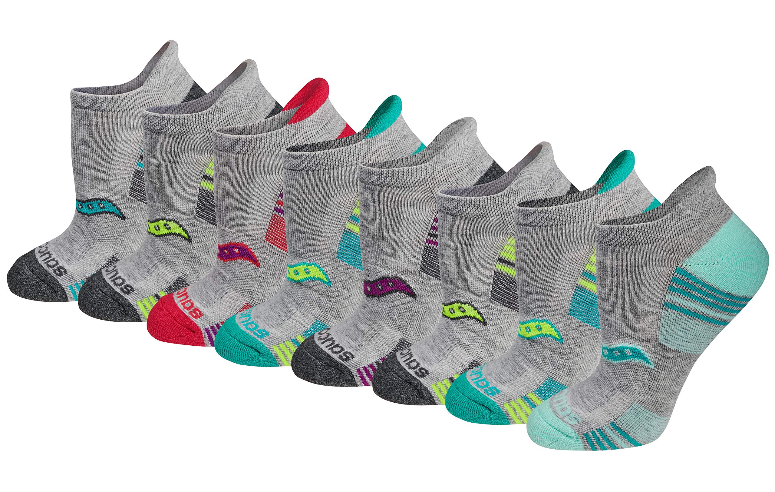 Saucony Women's 8/16 Performance Heel Tab Athletic Socks, Grey Assorted (8 Pairs), Medium