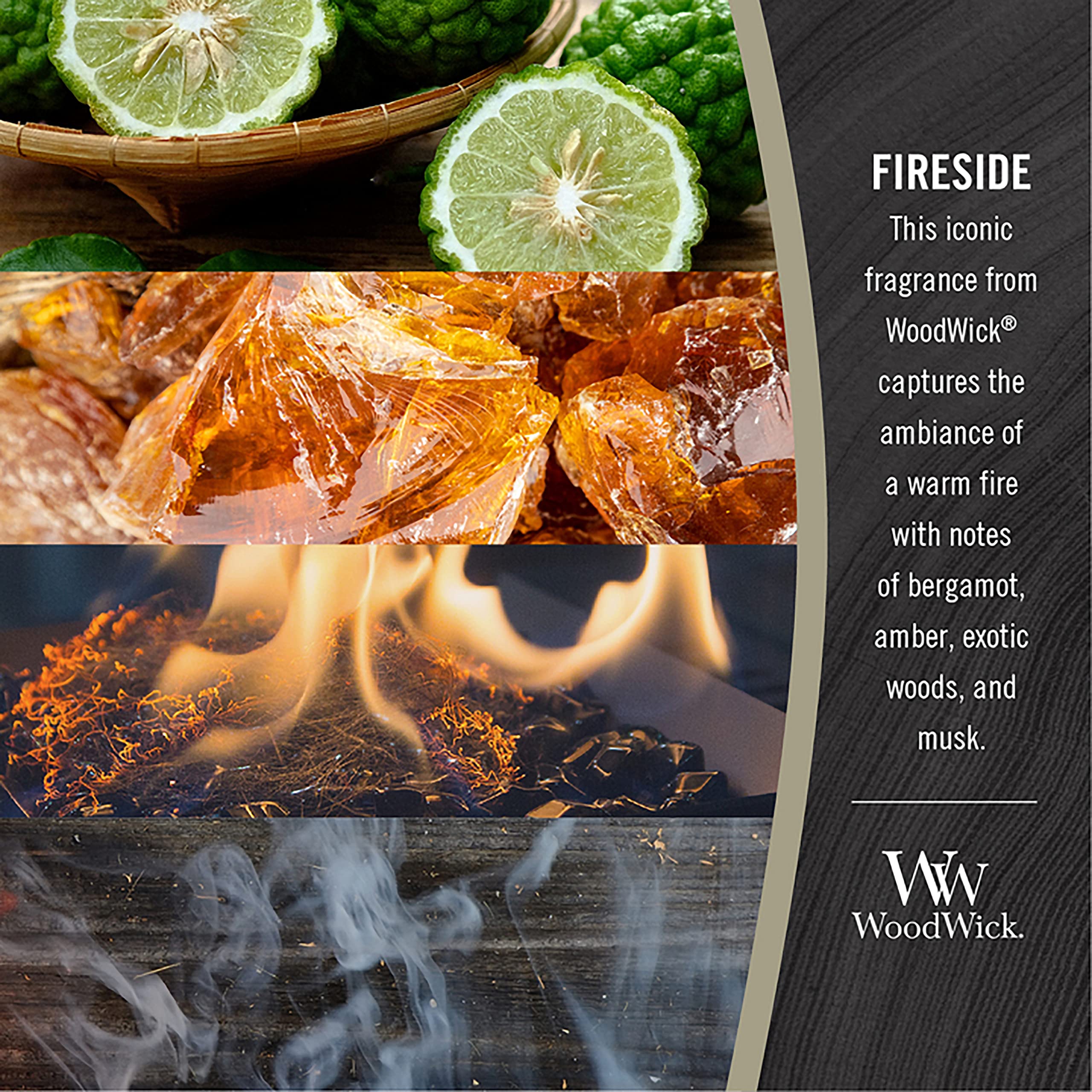WoodWick Medium Hourglass Candle, Fireside Scent, Premium Soy Blend Wax, Pluswick Innovation Wood Wick, 10oz, Perfect for creating a cozy ambiance
