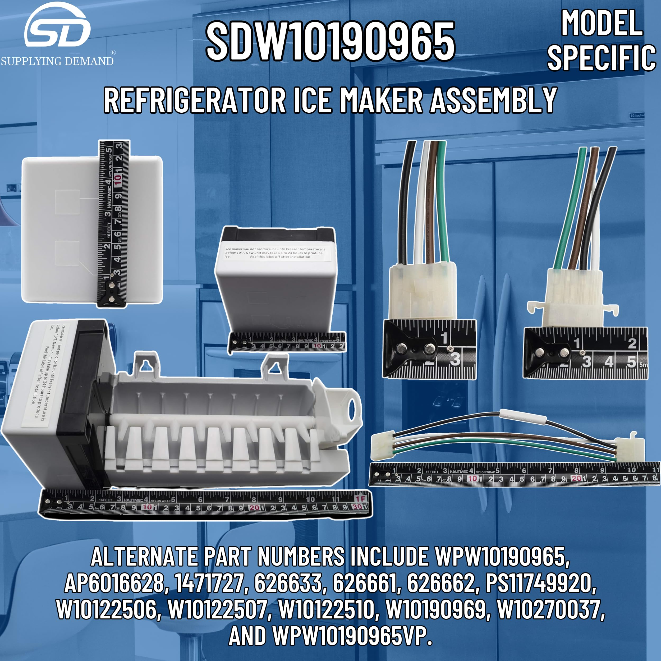 Supplying Demand W10190965 W10190966 Refrigerator Ice Maker Assembly Replacement No Bail Arm Model Specific Not Universal