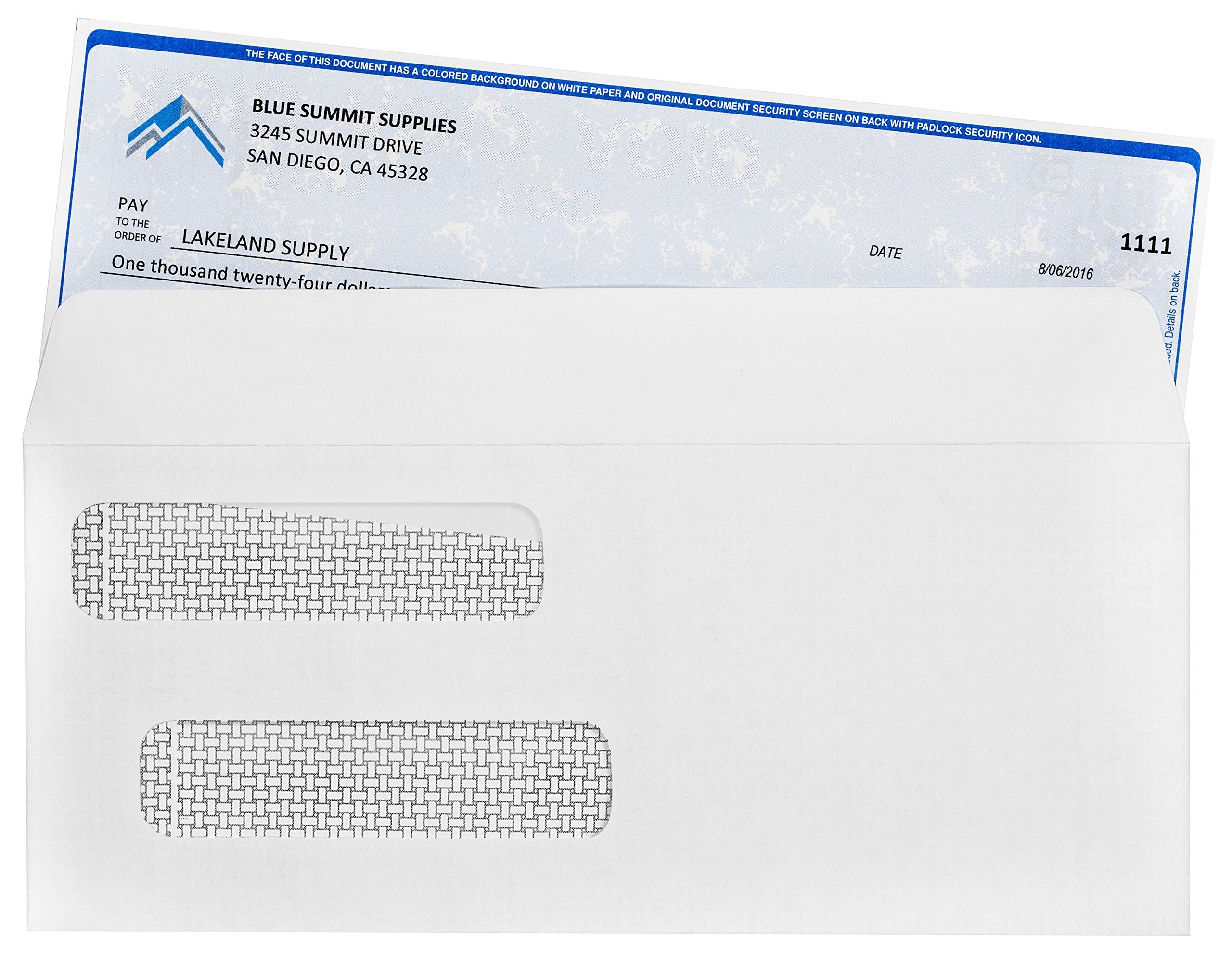 500#8 Gummed Double Window Security Check Envelopes - Designed for QuickBooks Checks, Business Mailing, and Security - Computer Printed Checks - Gummed Flap - 3 5/8 X 8 11/16