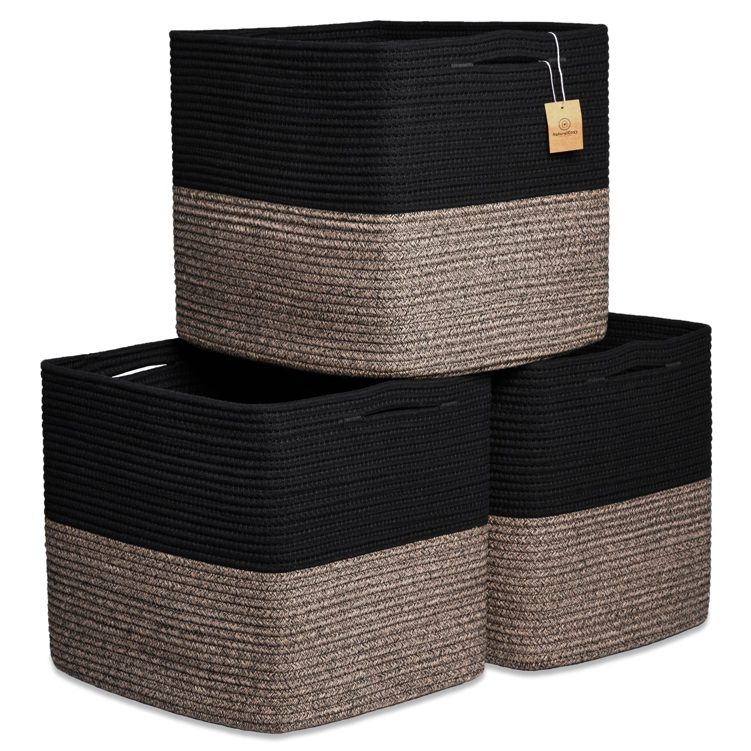 NaturalCozy 13x15x13 Kallax Storage Cubes Bins, 3 Pack | Cotton Rope Cube Storage Bin Woven Baskets for Organizing | Kallax Insert Storage Baskets for Shelves Organizer, Kids Toy, Closet Baby Nursery