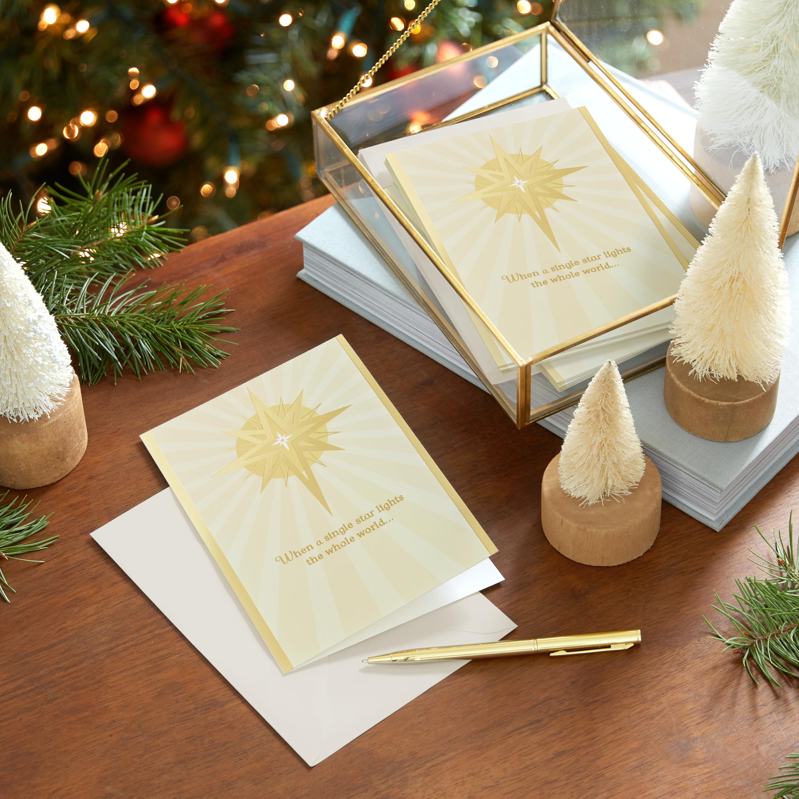 Hallmark Boxed Religious Christmas Cards, Gold Foil Star (40 Cards and 40 Envelopes) Holy Season Blessings