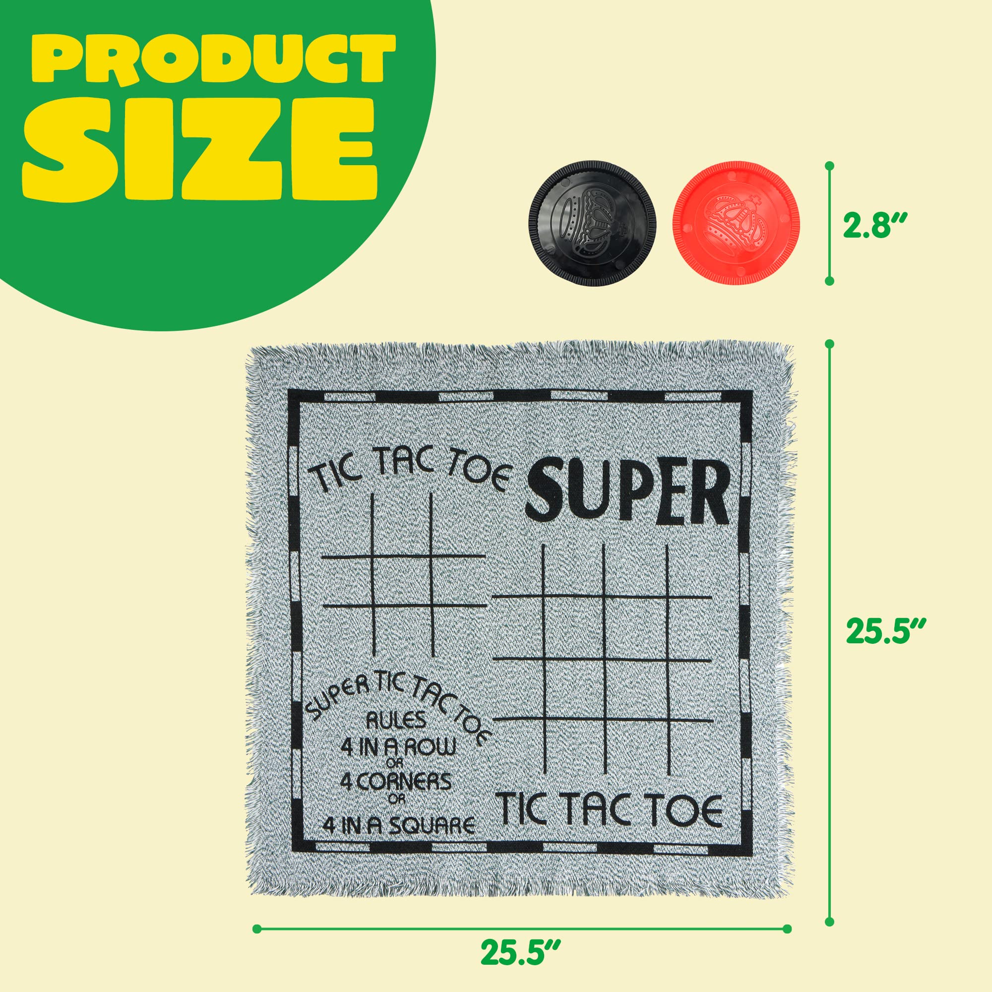 3-in-1 Vintage Giant Checkers, Tic, Tac, Toe, Game with Reversible Mat, 24 Chips, Family Board Game, Lawn Game, BBQ Party Favor, Indoor and Outdoor Activity for Kids and Adults