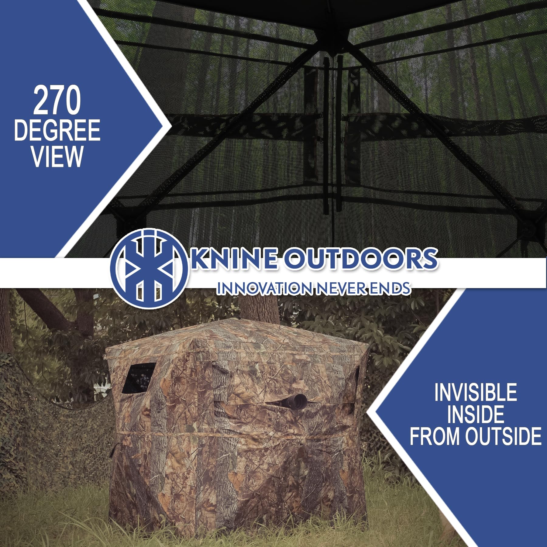 KNINE OUTDOORS Hunting Blind, 2-3 Person Pop Up Ground Blinds for Deer Hunting 270 Degree, Portable Resilient Hunting Tent for Deer & Turkey (Standard Style)