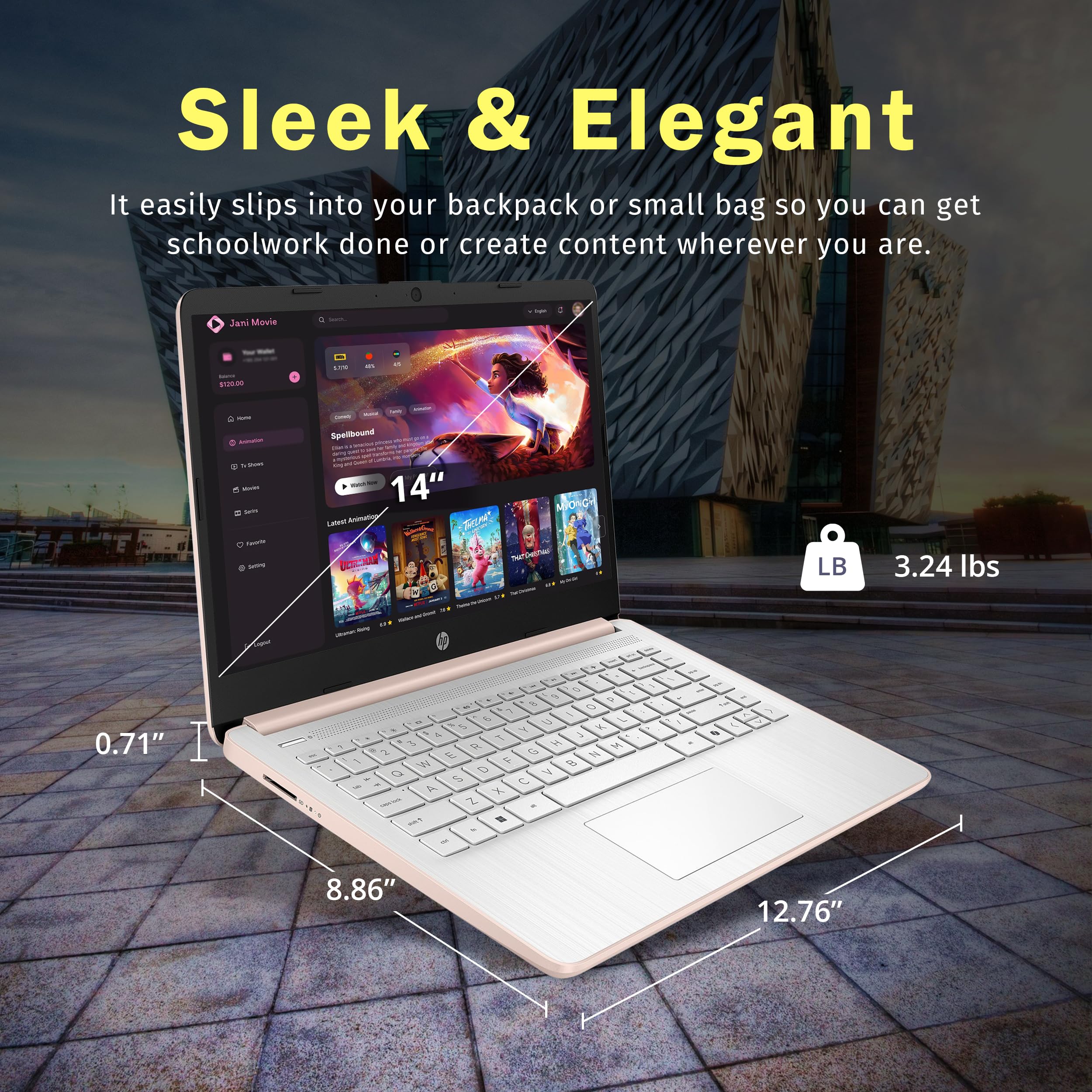HP Stream 14" HD BrightView Laptop, Intel Celeron N150, 16GB RAM, 288GB Storage (128GB UFS + 160GB Docking Station Set), Intel UHD Graphics, 720p Webcam, Wi-Fi, 1 Year Office 365, Win 11S, Gold