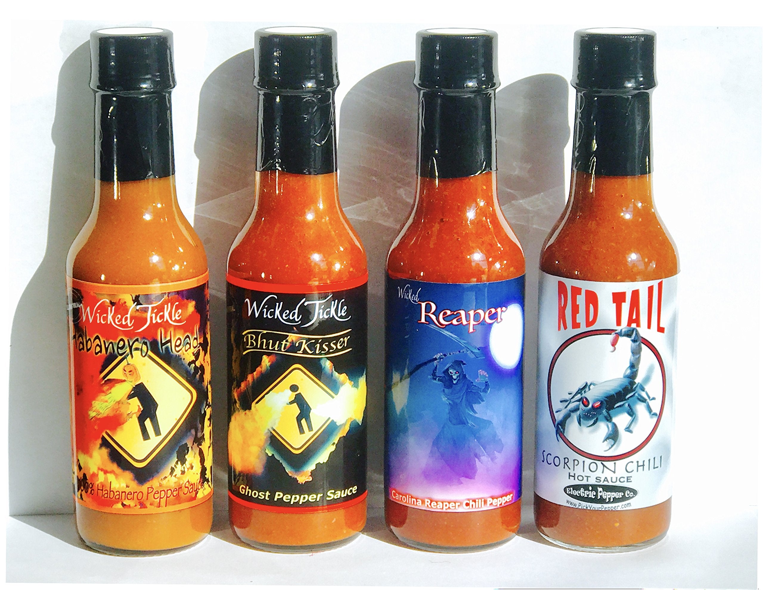 Wicked Tickle Hot Sauce Gift Set – Carolina Reaper, Scorpion, Ghost & Habanero, 4 Pack, 5 oz Bottles