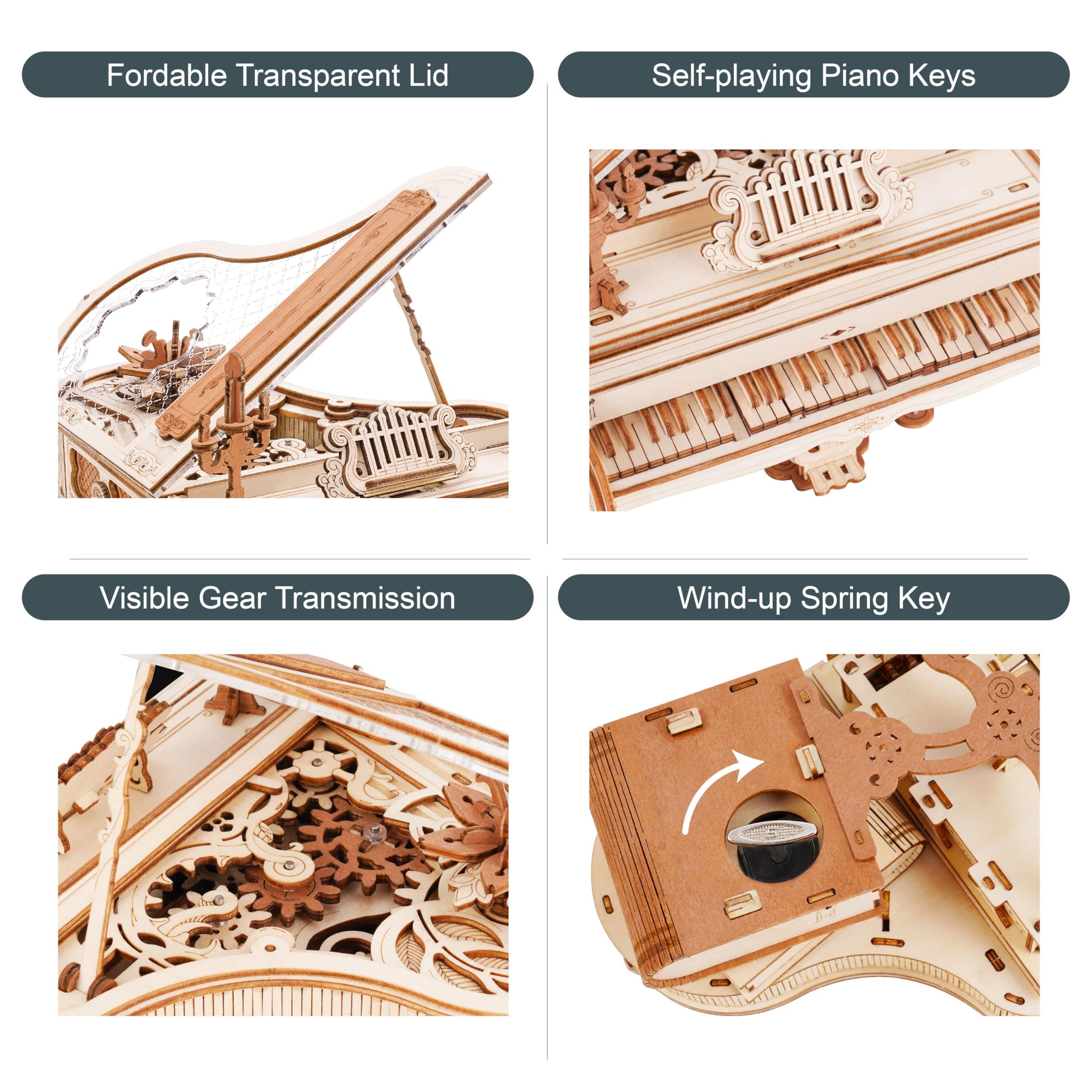 RoWood 3D Puzzles for Adults,DIY Music Box Gifts,Wooden Magic Piano Model Kits,Mechanical Wooden Puzzles,Music Box for Adults,Teens&Friends