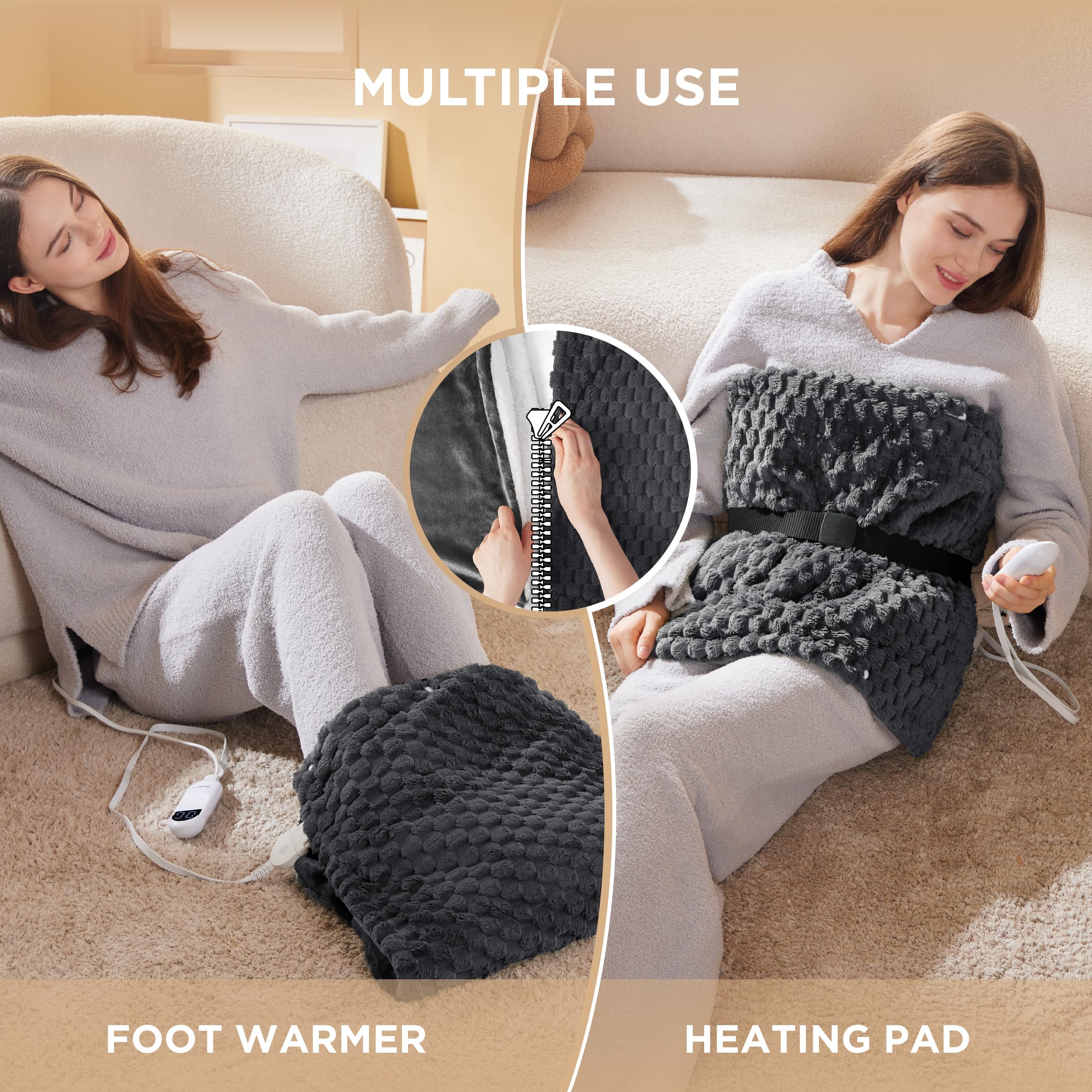 Bedsure Electric Foot Warmer, Bed Foot Warmer Fast Heating, Versatile Extra Large Heating Pad for Feet, Back, and Full Body, Gifts for Women, Men, and Mom, Auto Shut Off, 20x33 Inches, Charcoal Grey