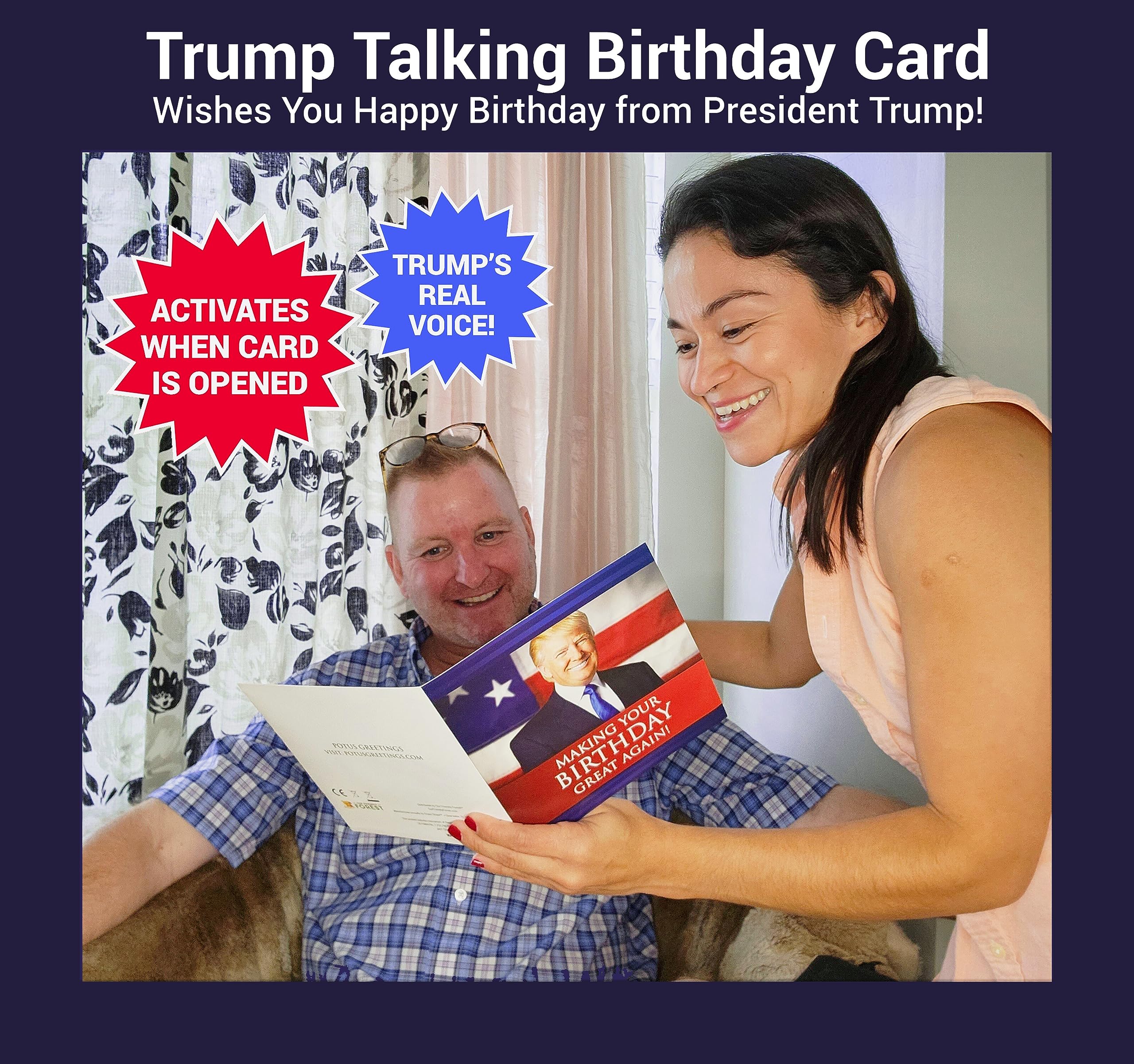 OUR FRIENDLY FOREST Talking Trump Birthday Card with Trump's REAL Voice - Trump Birthday Cards for Men, Donald Trump Gifts for Men, Funny Birthday Card for Women (Red)