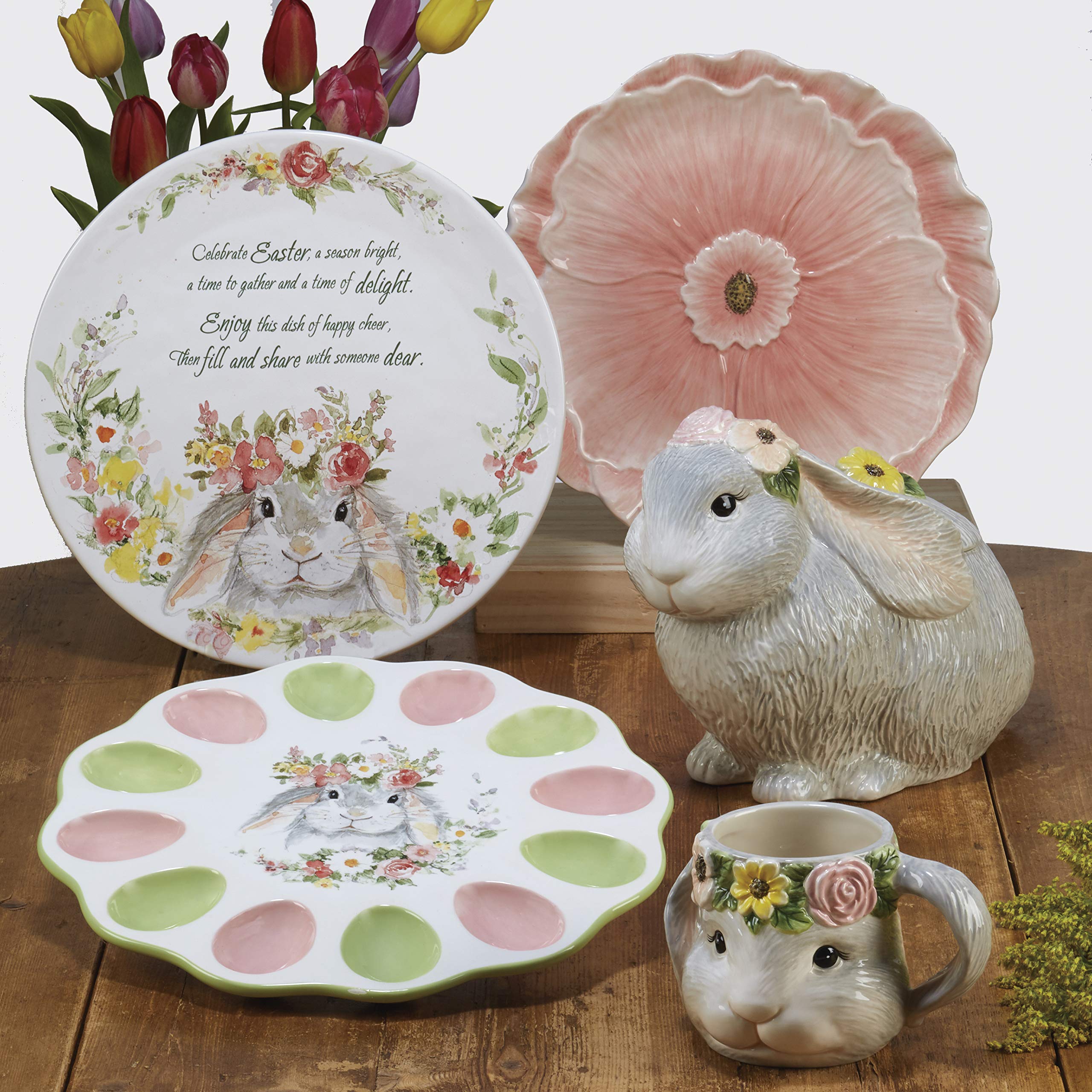Sweet Bunny 8.5" Salad/Dessert Plates,Set of 4, 2 Assorted Designs